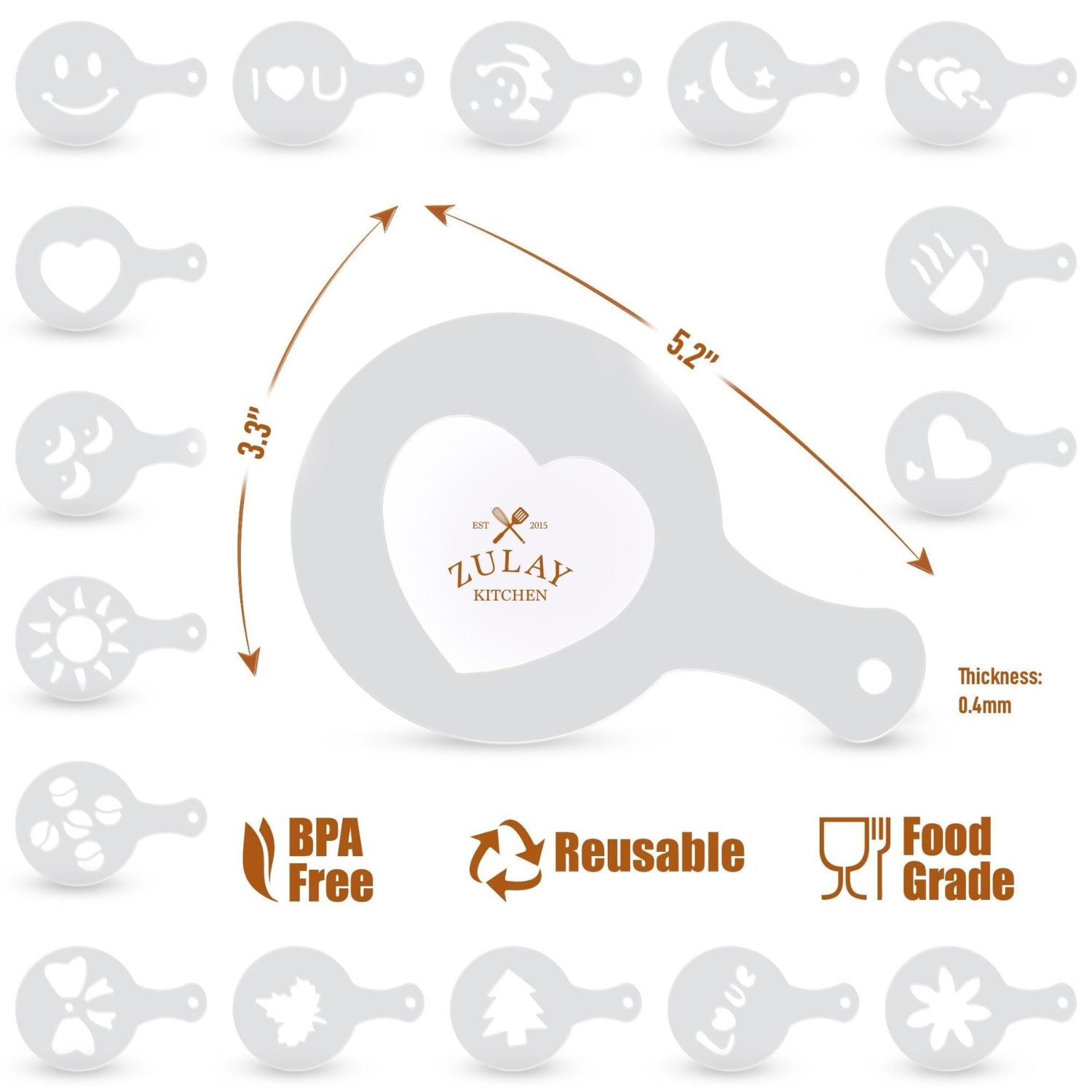 Durable and Reusable Plastic Stencils for Latte Art by Zulay Kitchen
