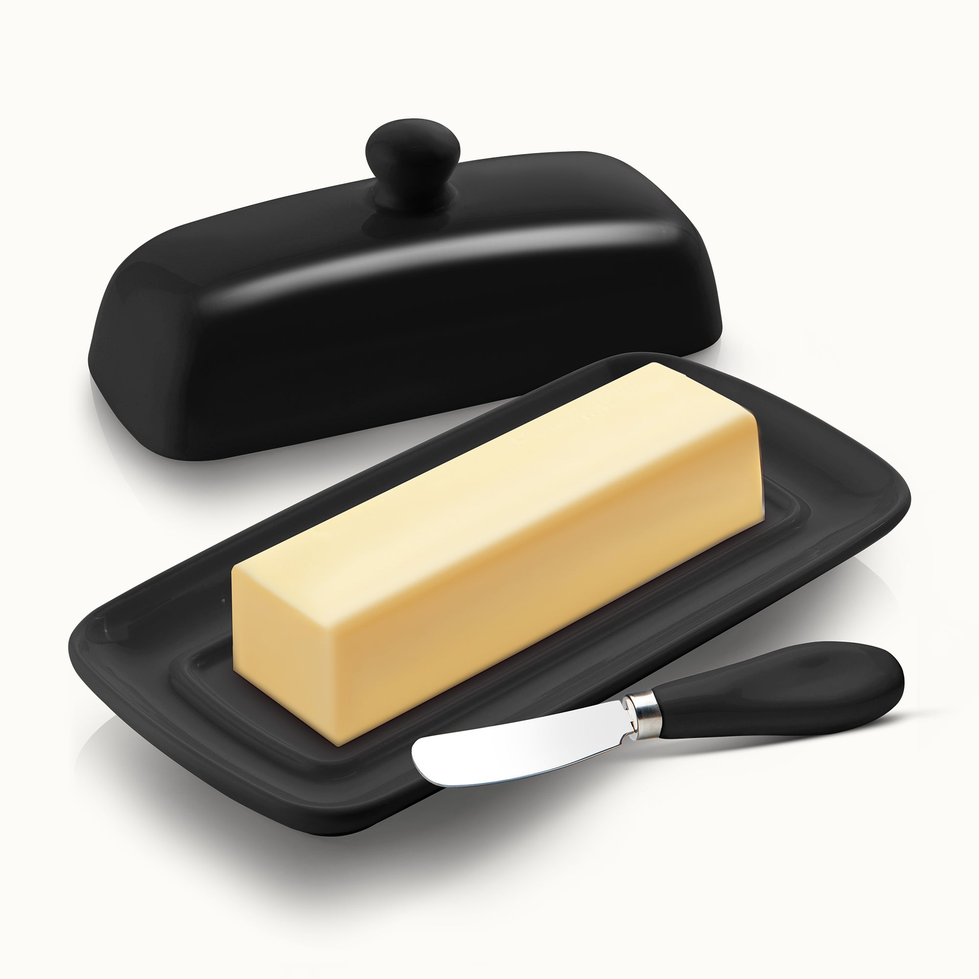 Zulay Kitchen Porcelain Butter Dish With Lid & Knife - Black