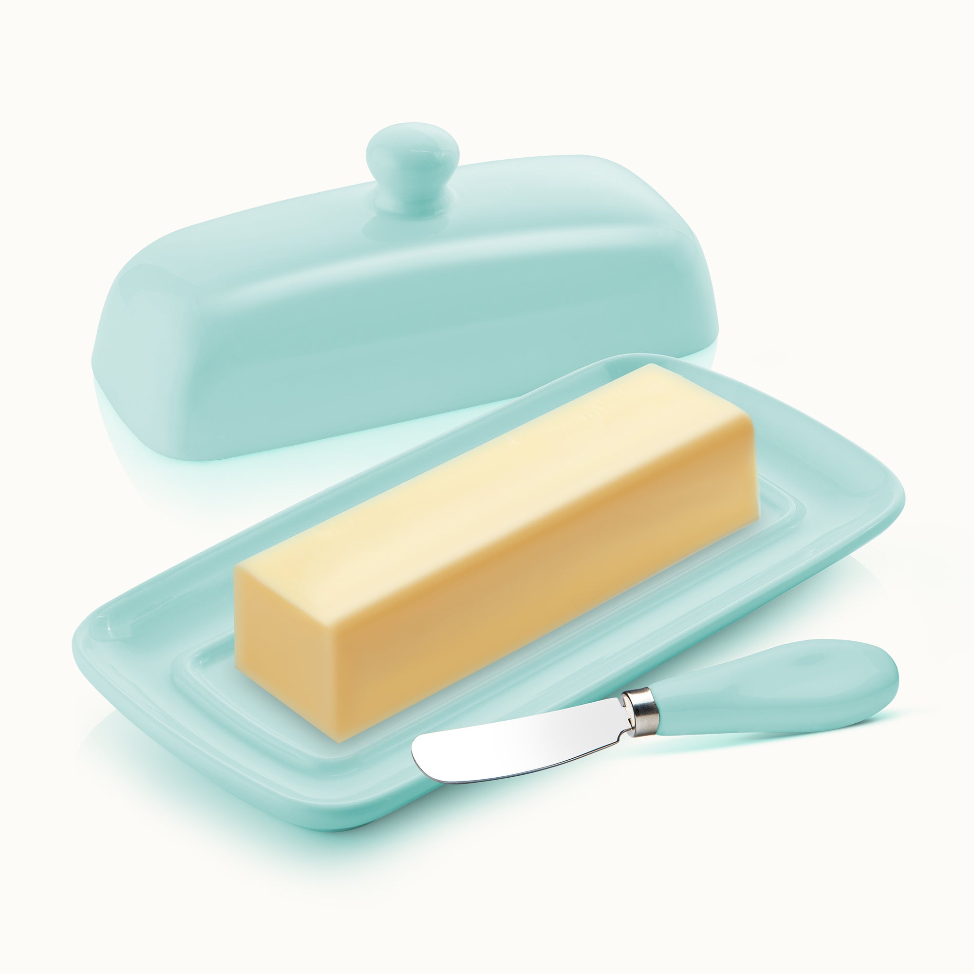 Zulay Kitchen Porcelain Butter Dish With Lid & Knife - Mint