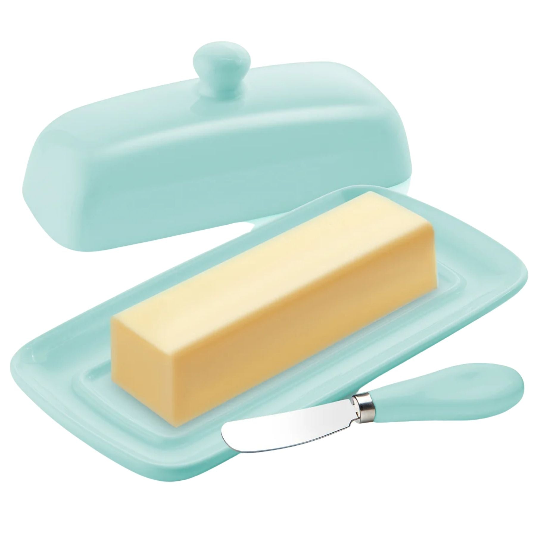 Zulay Kitchen Porcelain Butter Dish With Lid & Knife - Mint