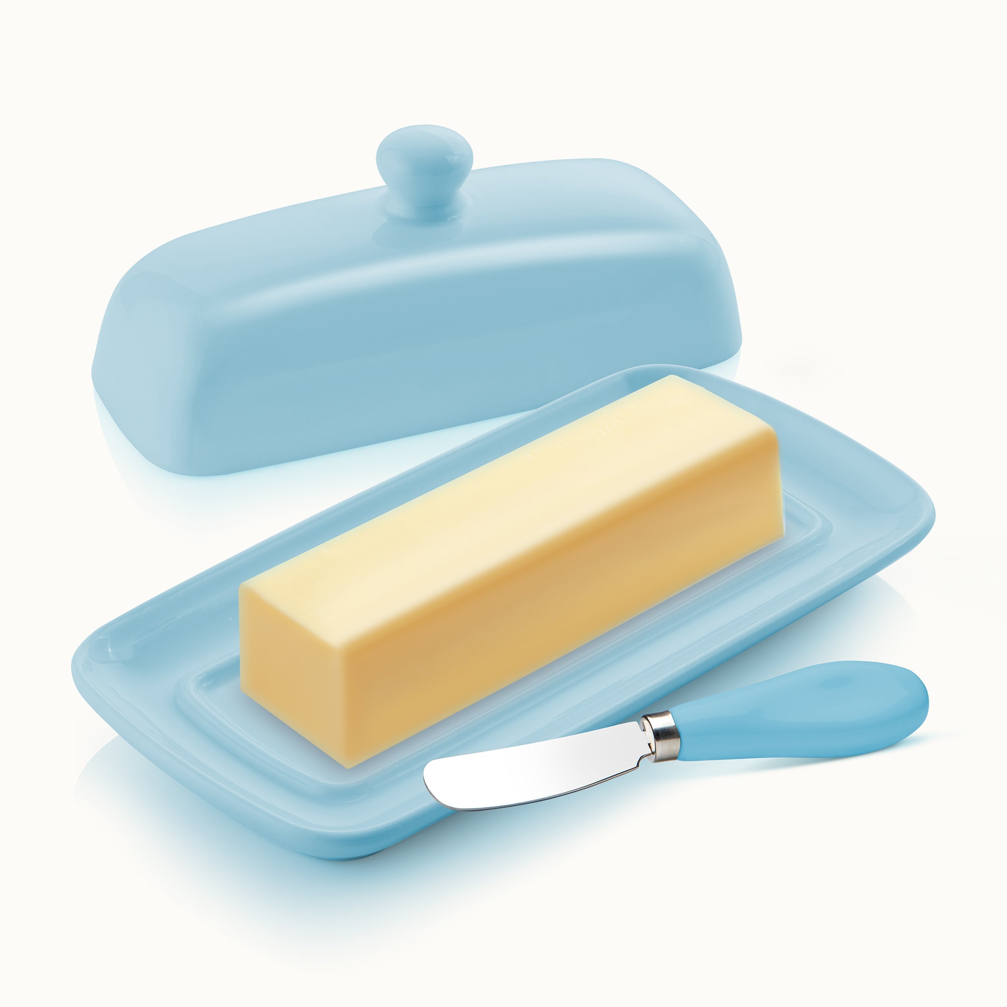Zulay Kitchen Porcelain Butter Dish With Lid & Knife - Light Blue