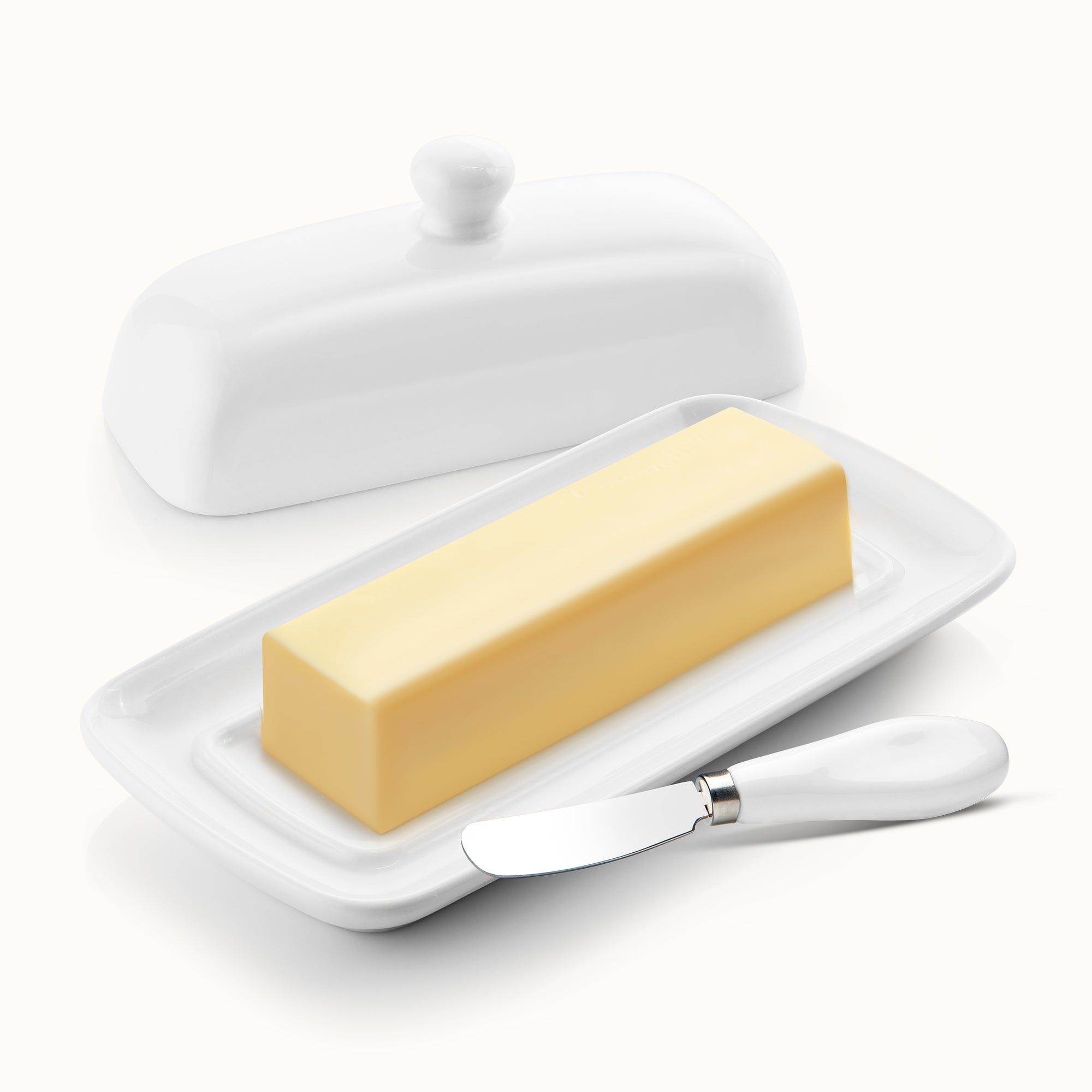 Zulay Kitchen Porcelain Butter Dish With Lid & Knife - White