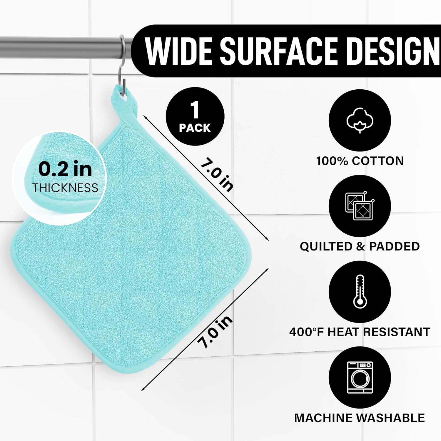 100% Cotton Fabric Durable Pot Holder by Zulay Kitchen