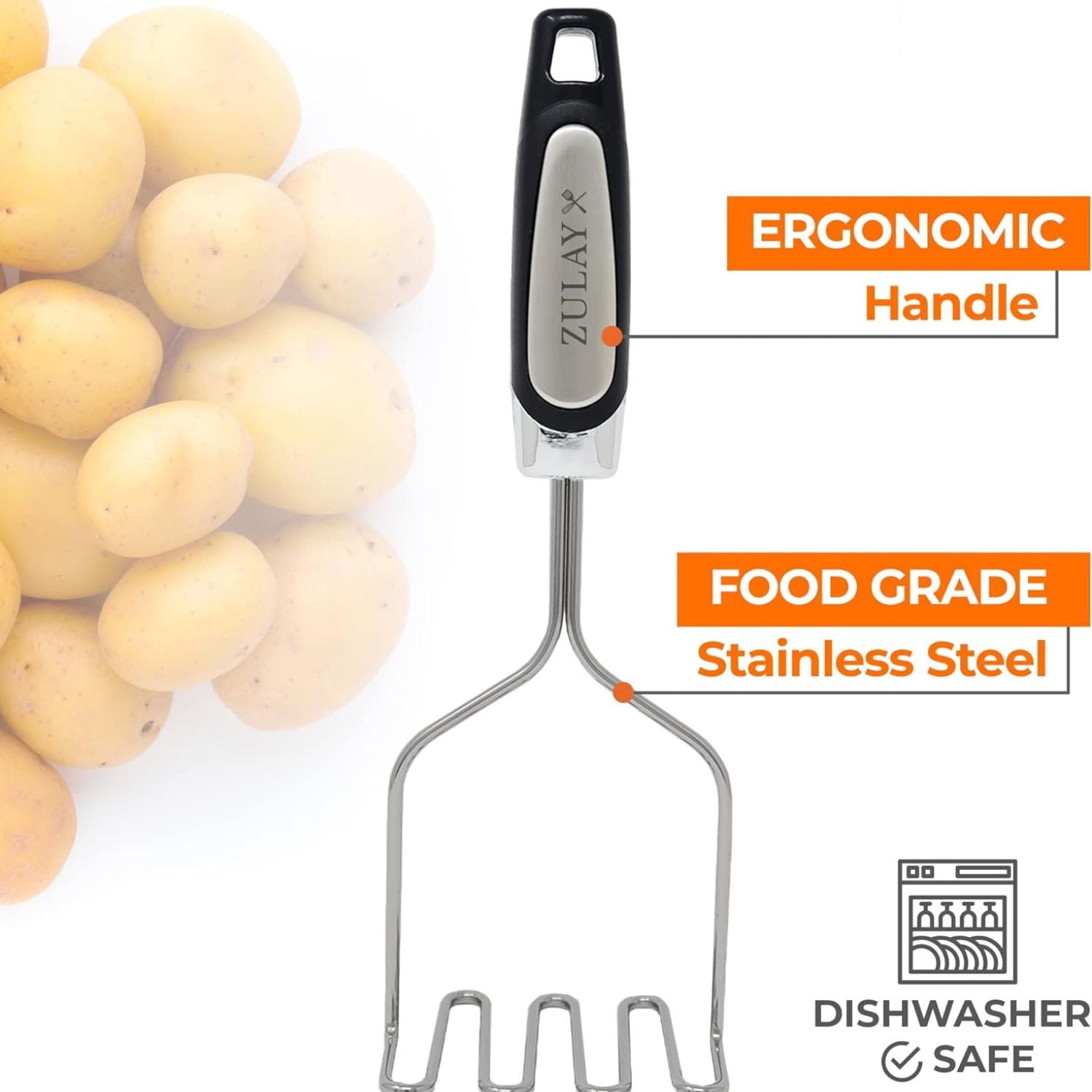 Durable and Great Value Potato Masher Stainless Steel by Zulay Kitchen