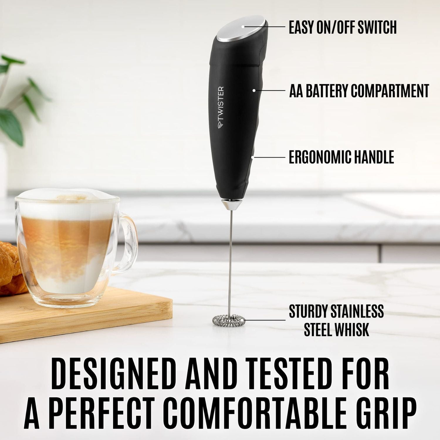 Large On/Off Button and Ergonomic Shape Powerful Twister Milk Forther Handheld by Zulay Kitchen