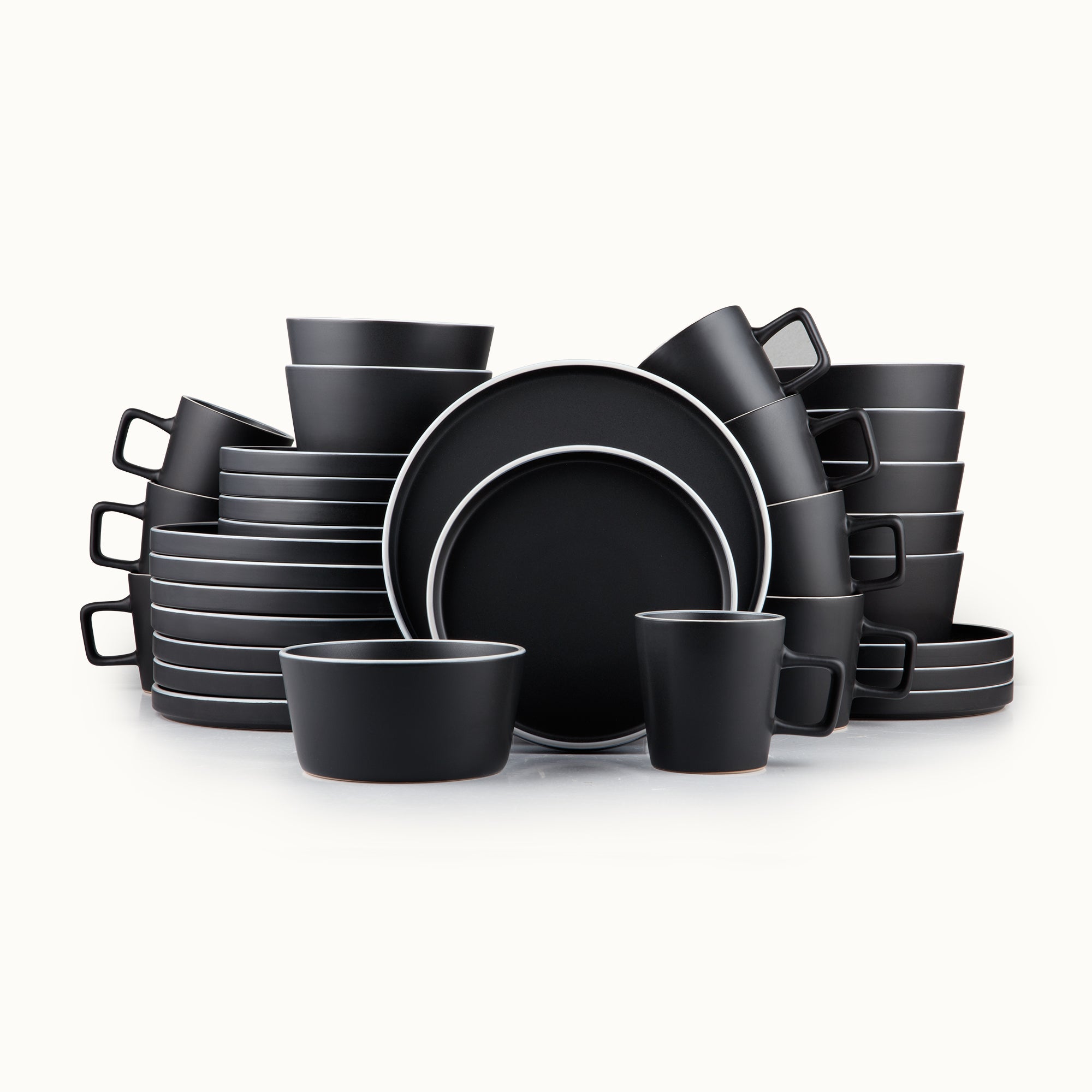 Zulay Kitchen Black White Trim Stoneware Dinner Set 32 Piece