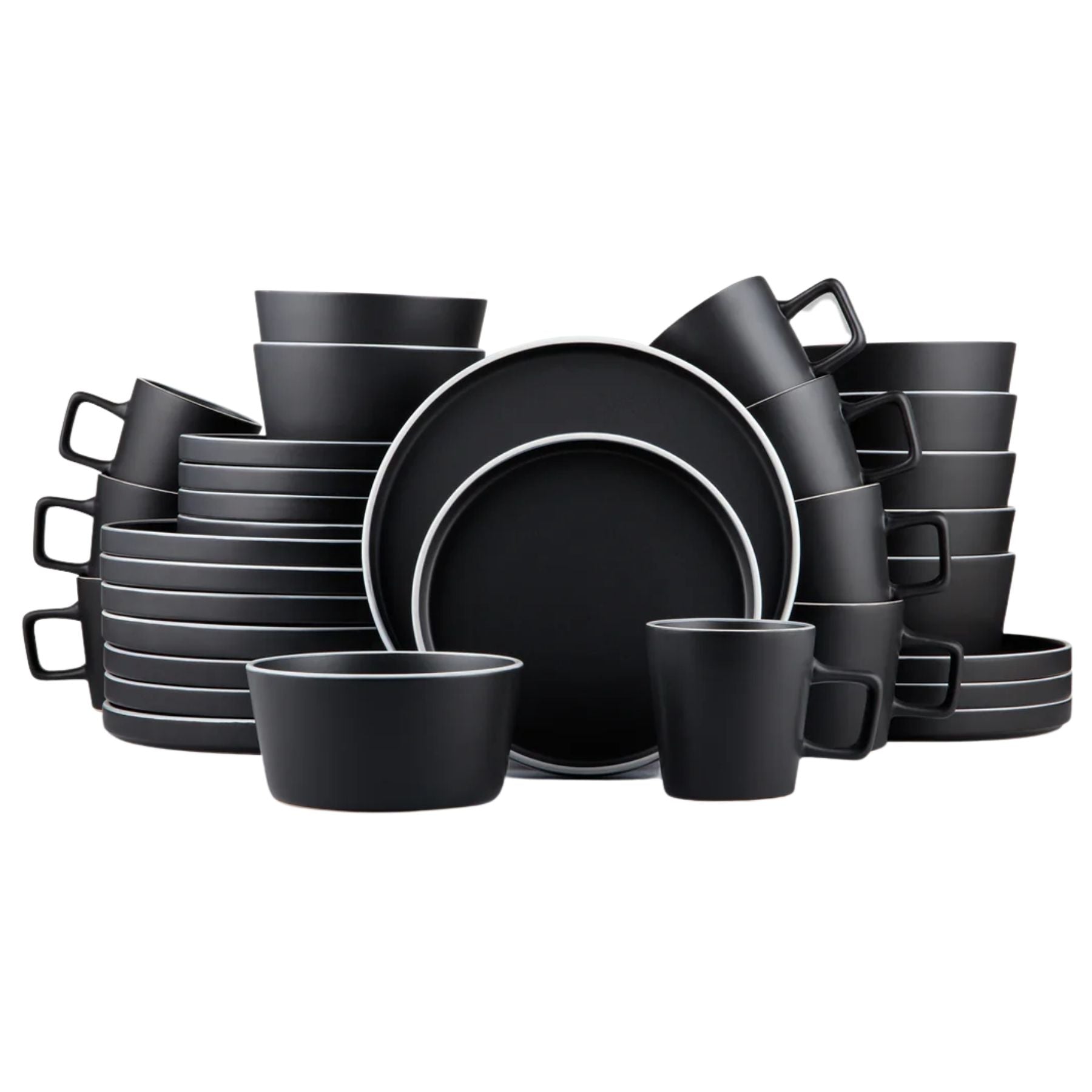 Zulay Kitchen Black White Trim Stoneware Dinner Set 32 Piece