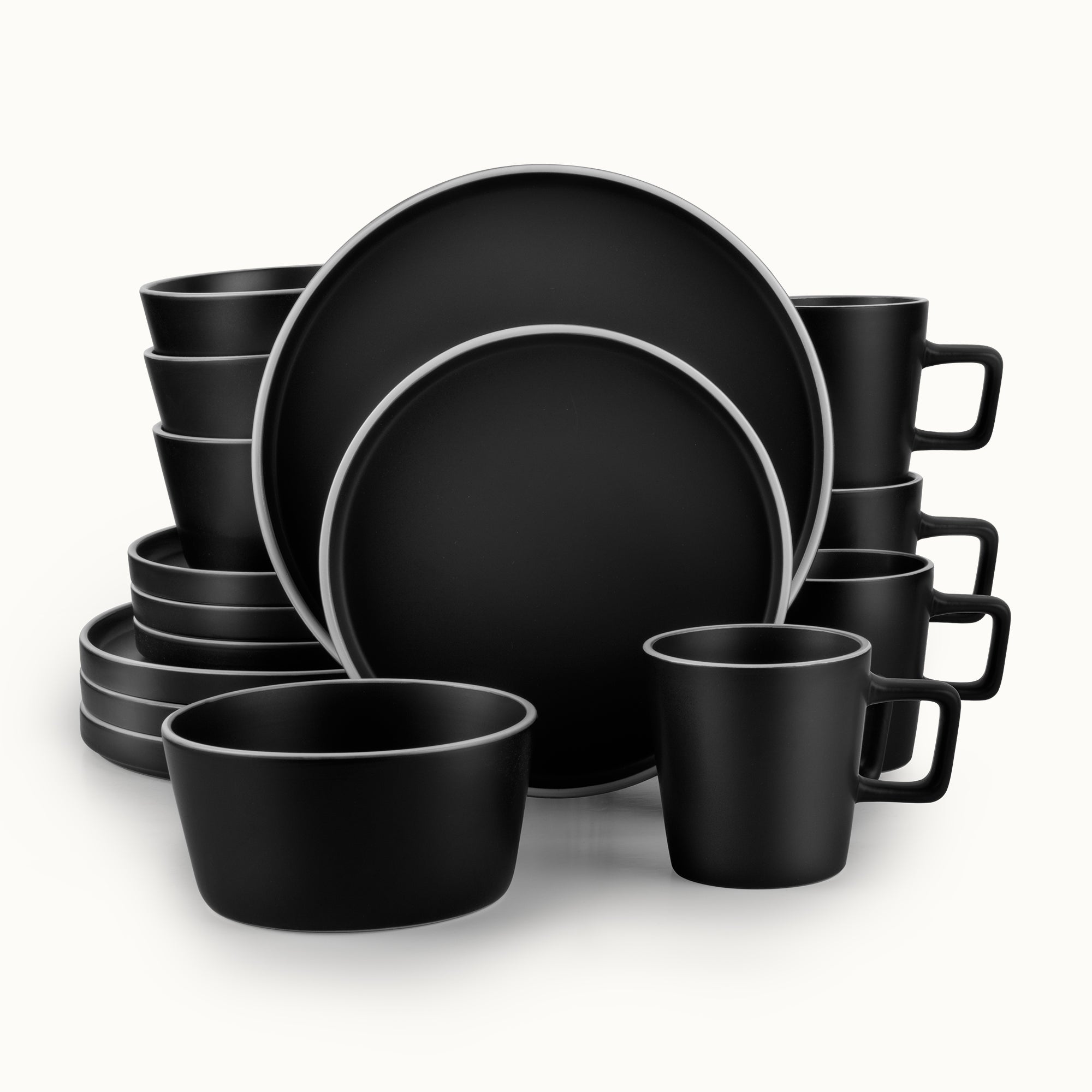 Zulay Kitchen Black Stoneware Dinner Set 16 Piece