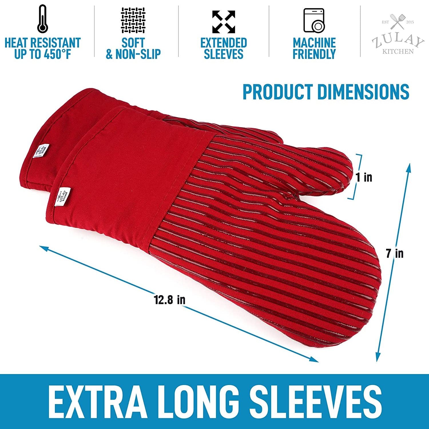 Extra Long Sleeves Oven Mitts by Zulay Kitchen