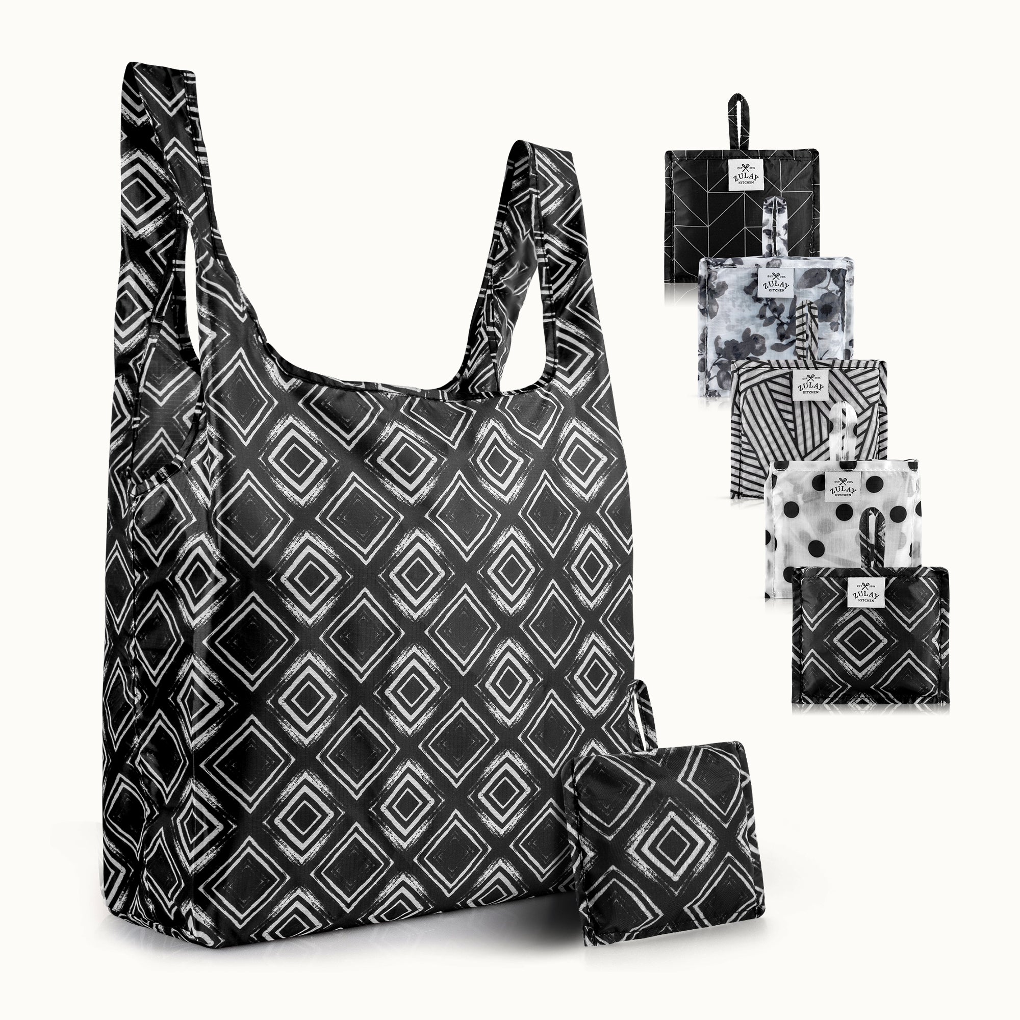 Reusable Grocery Bags - 5 Pack Black and White Patterns by Zulay Kitchen