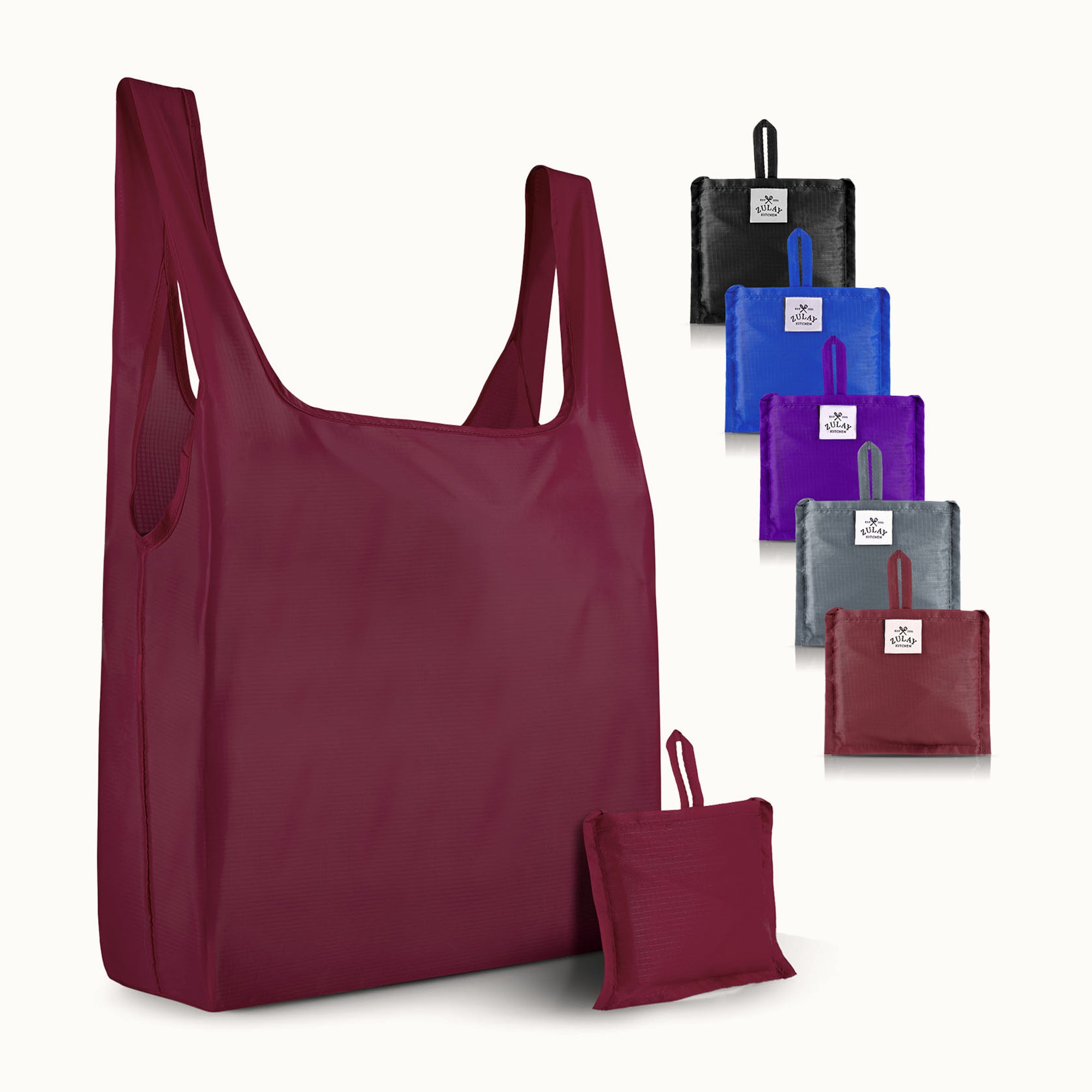 Reusable Grocery Bags - 5 Pack Black, Blue, Gray, Purple and Wine Red by Zulay Kitchen