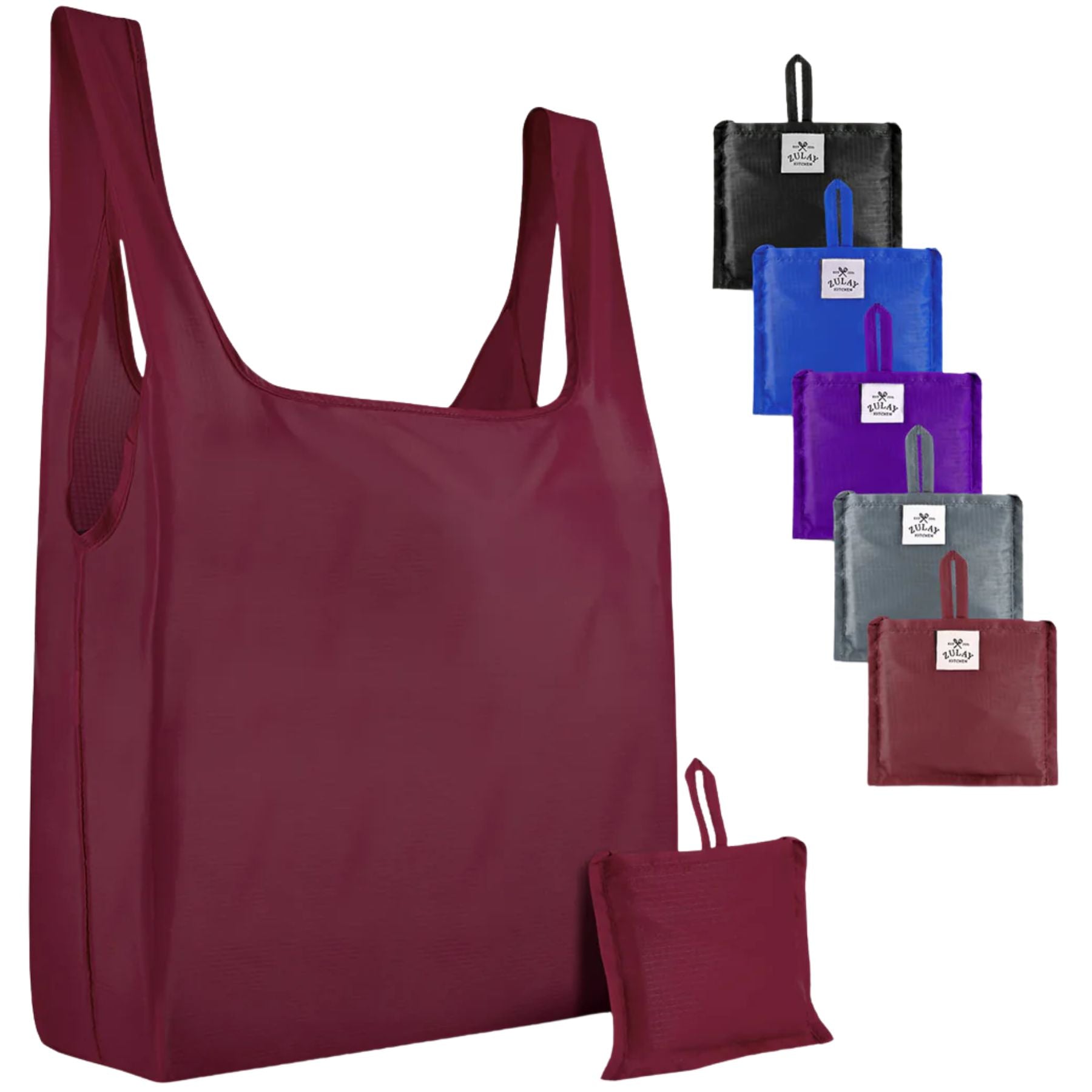 Reusable Grocery Bags - 5 Pack Black, Blue, Gray, Purple and Wine Red by Zulay Kitchen