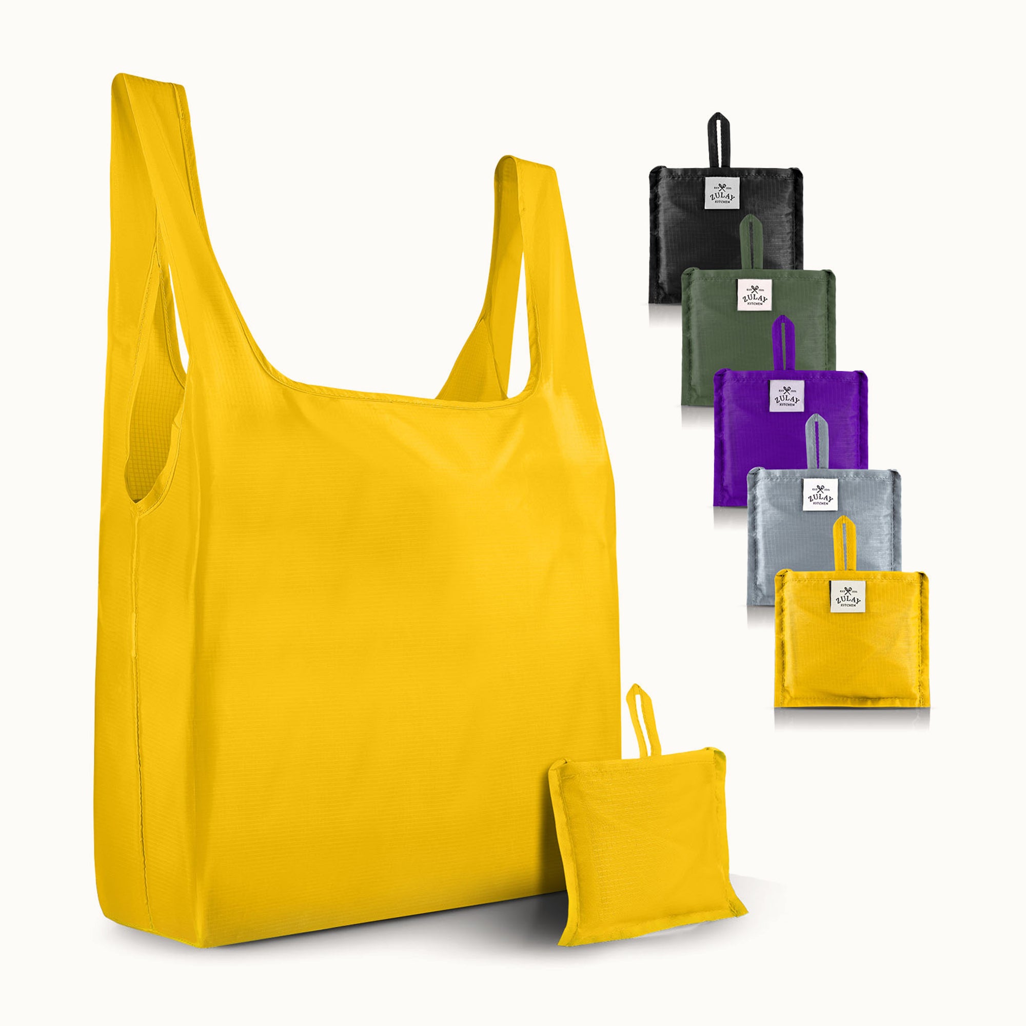 Reusable Grocery Bags - 5 Pack Black, Green, Gray, Purple and Yellow by Zulay Kitchen