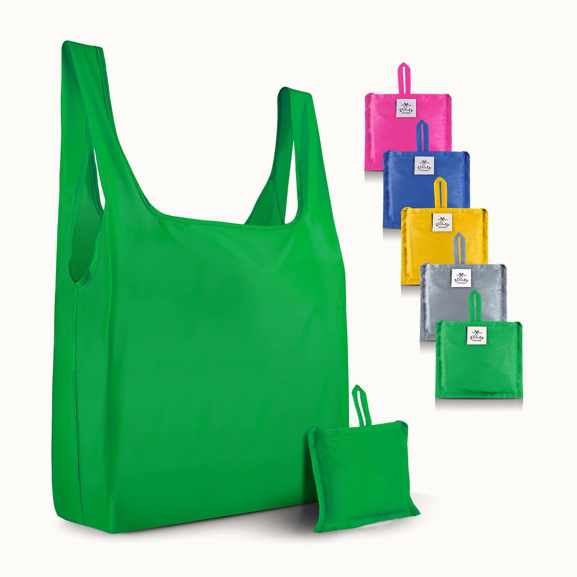 Reusable Grocery Bags - 5 Pack-Green Pink Gray Teal and Yellow by Zulay Kitchen