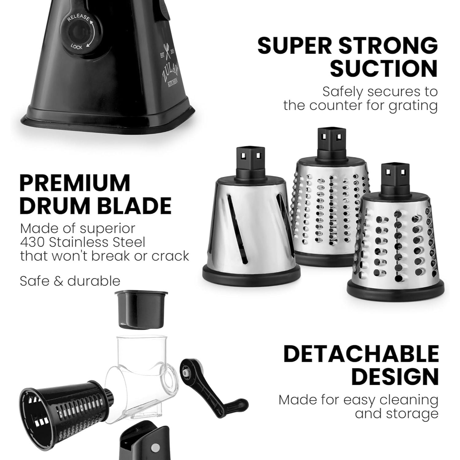 Rotary Cheese Grater with Upgraded, Reinforced Suction by Zulay Kitchen