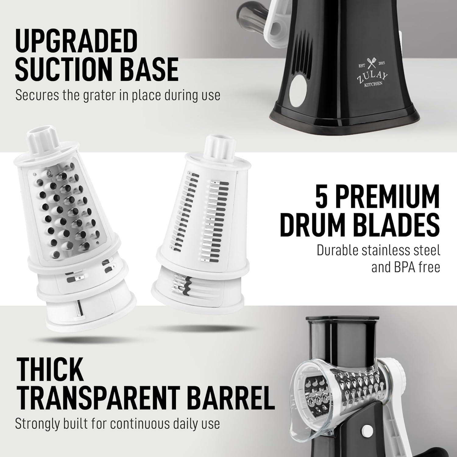 Easy-to-Use Rotary Cheese Grater with 5 Premium Drum Blades by Zulay Kitchen