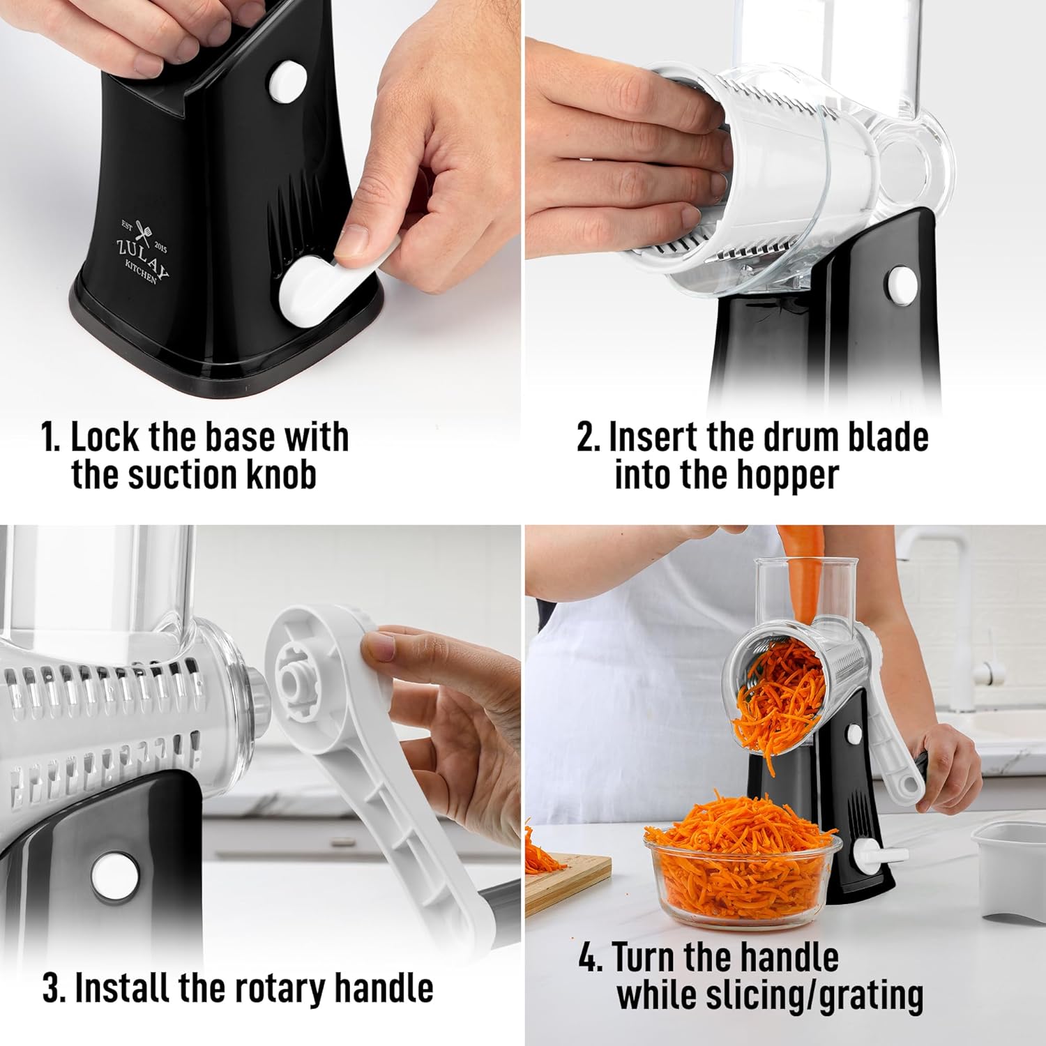 Manual Hand Crank Cheese Grater With Reinforced Suction & 5 Interchangeable Drums by Zulay Kitchen
