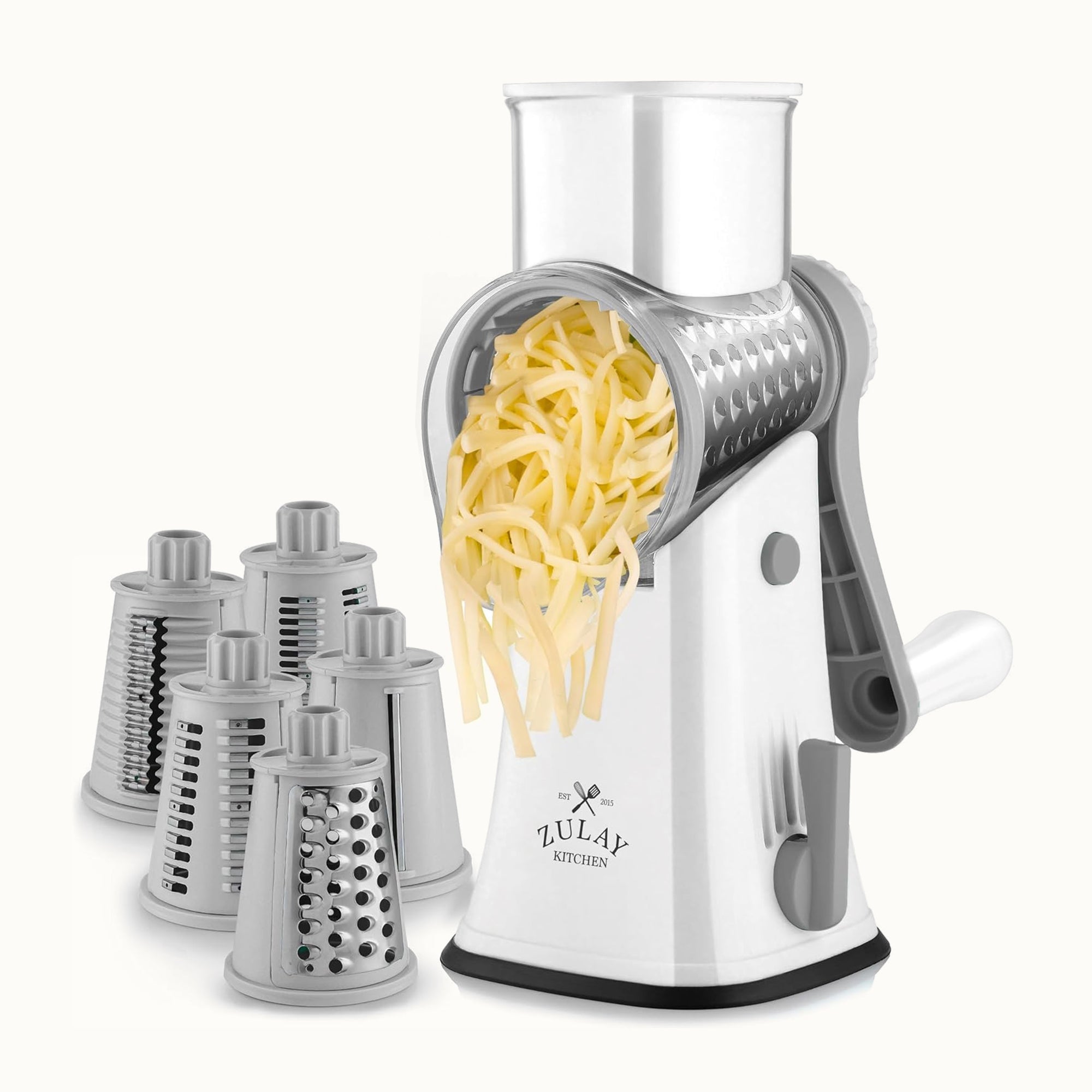 Rotary Cheese Grater with 5 Interchangeable Blades - Gray & White by Zulay Kitchen
