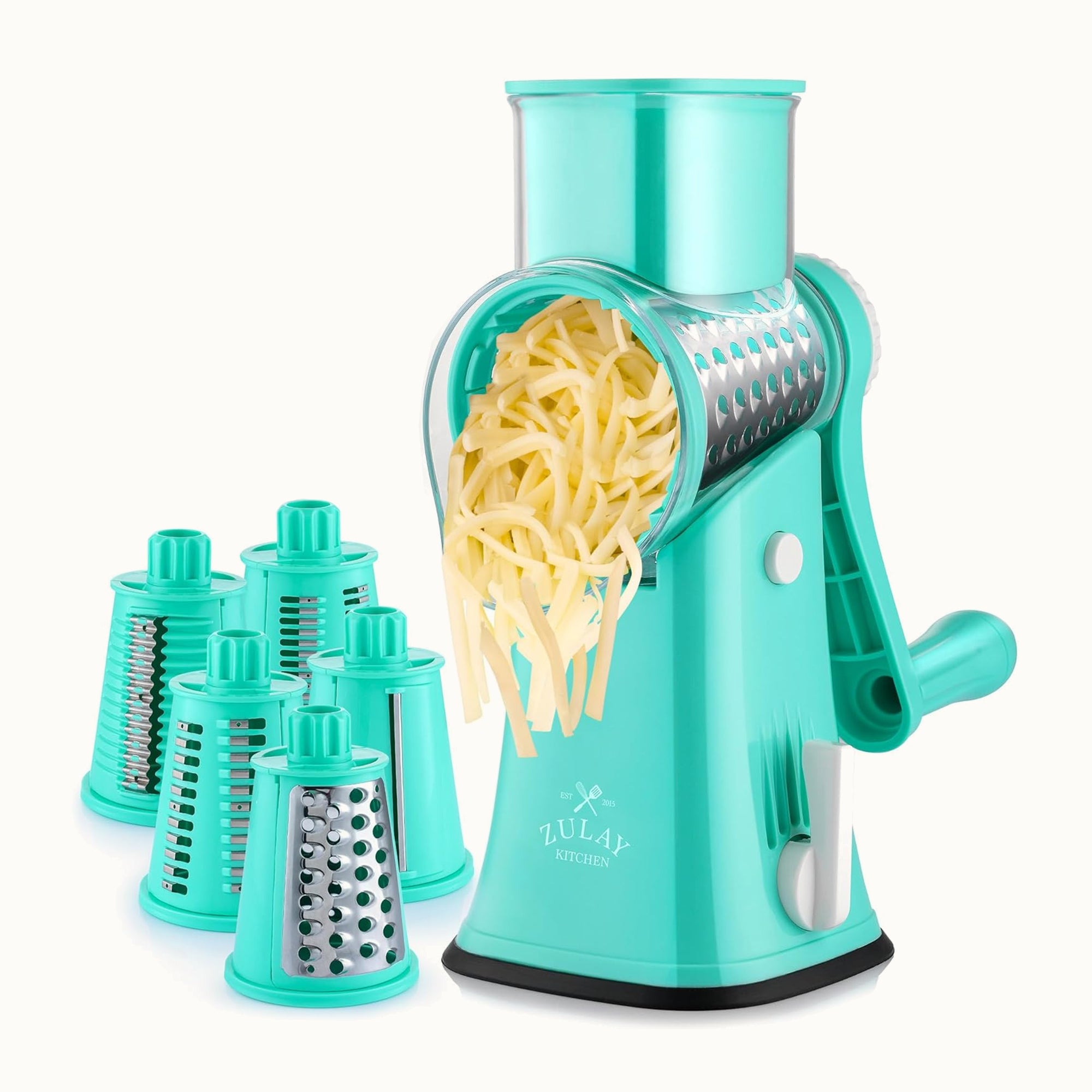 Rotary Cheese Grater with 5 Interchangeable Blades - Teal by Zulay Kitchen