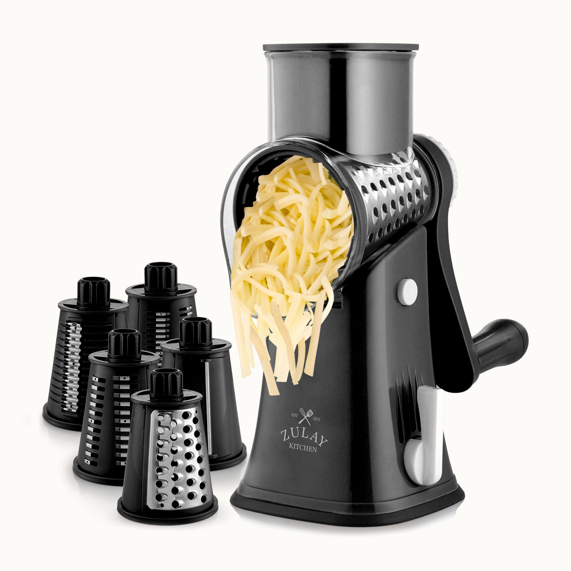 Rotary Cheese Grater with 5 Interchangeable Blades Black by Zulay Kitchen