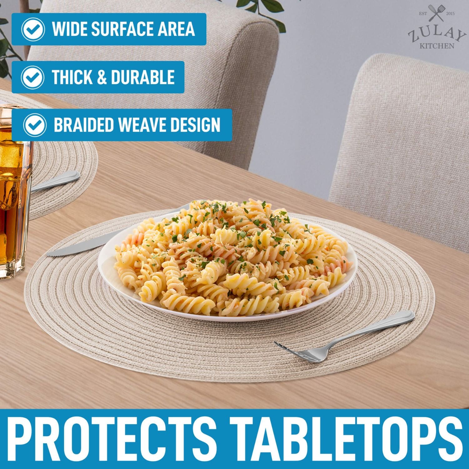 Thick and Durable Round Braided Placemats by Zulay Kitchen