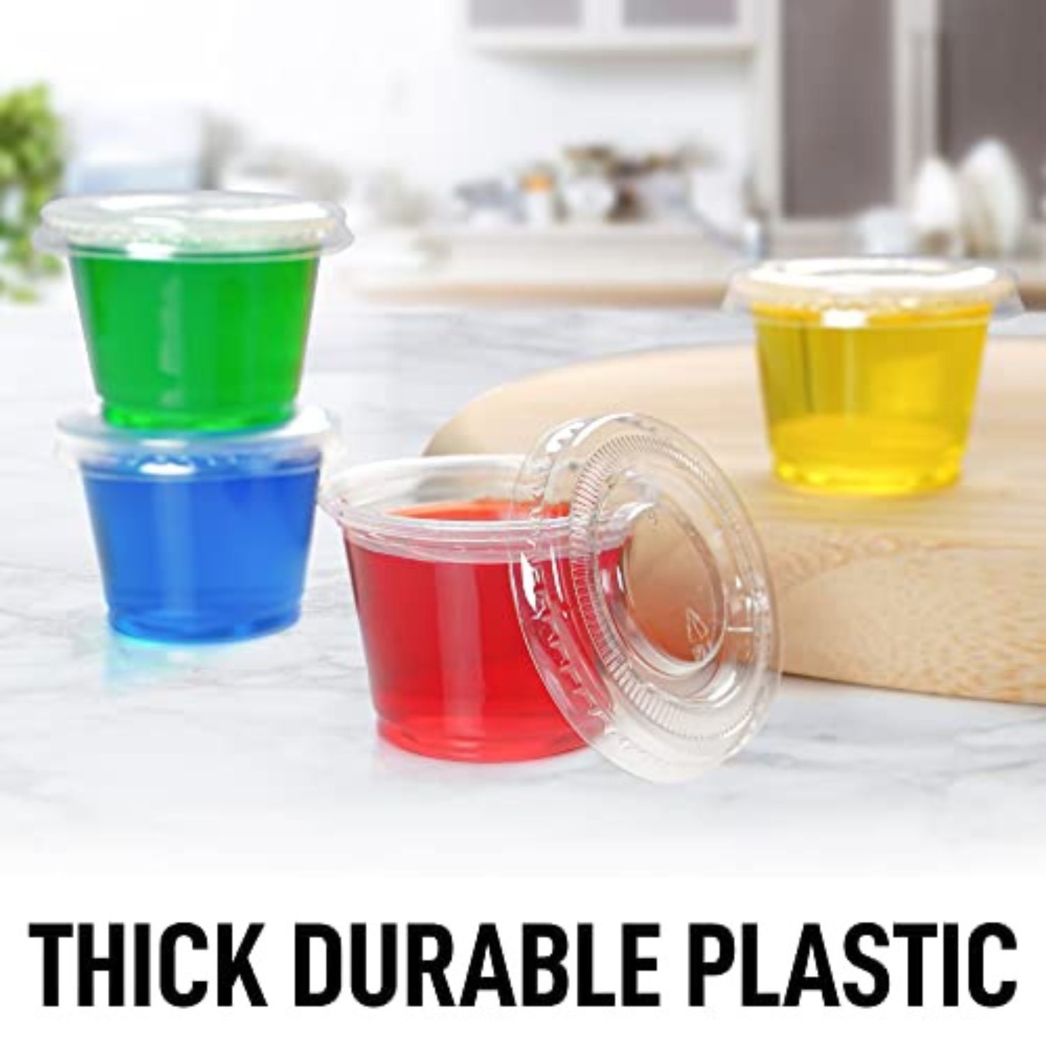 Thick Durable Plastic Clear Condiment Cups with Lids by Zulay Home