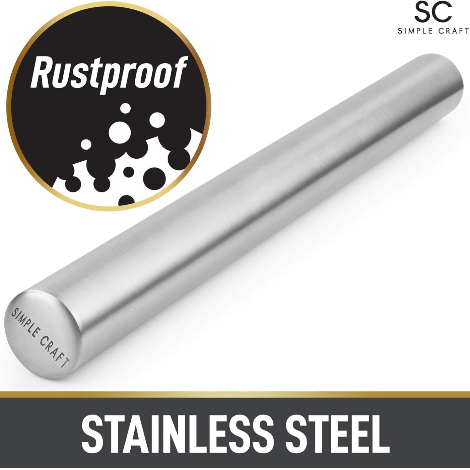Simple Craft Premium 16” Rolling Pin Made of Stainless Steel