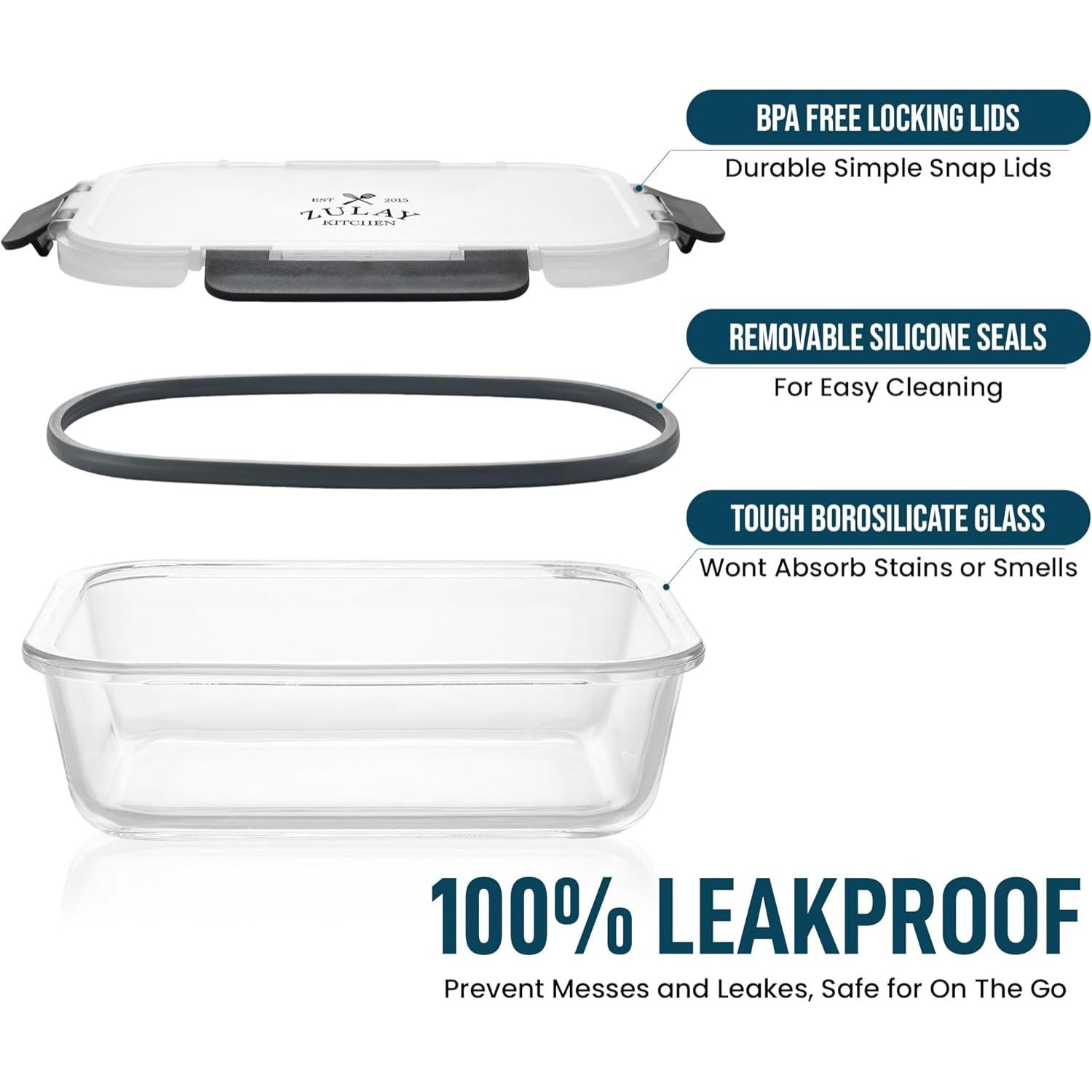 Leak-Proof & Airtight Seal Glass Food Containers by Zulay kKtchen