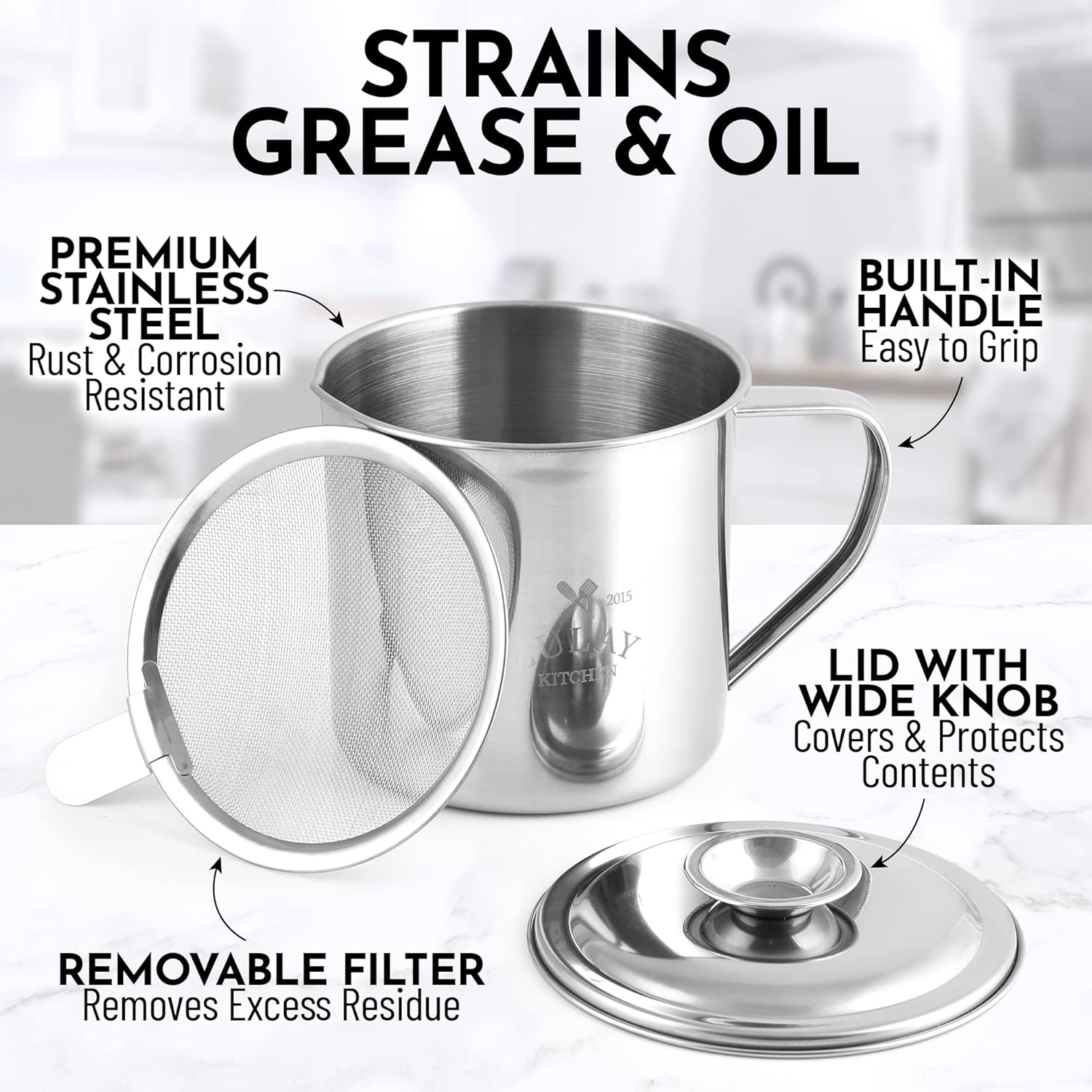 High Quality Stainless Steel Bacon Grease Container by Zulay Kitchen