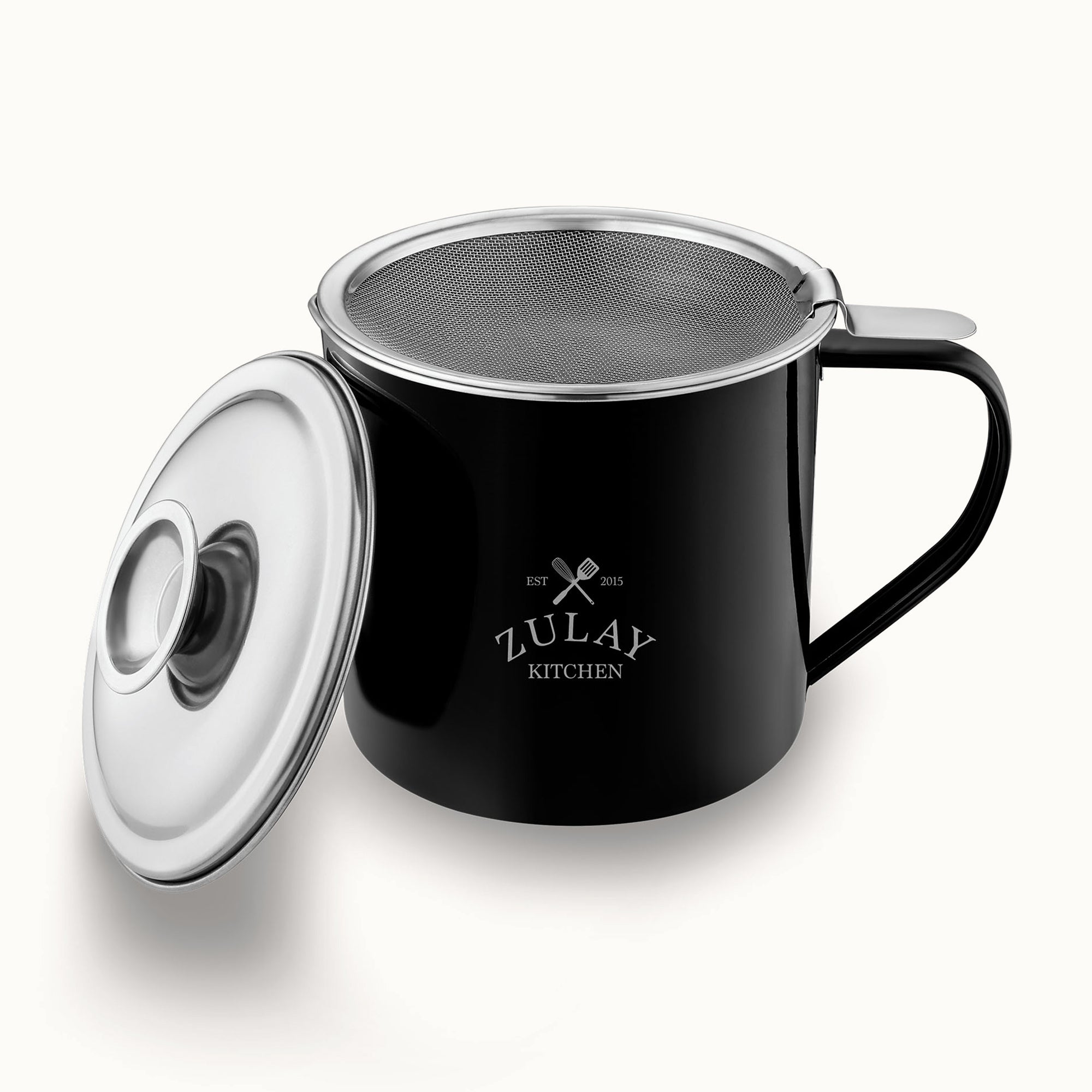 Stainless Steel Bacon Grease Container with Strainer Black by Zulay Kitchen