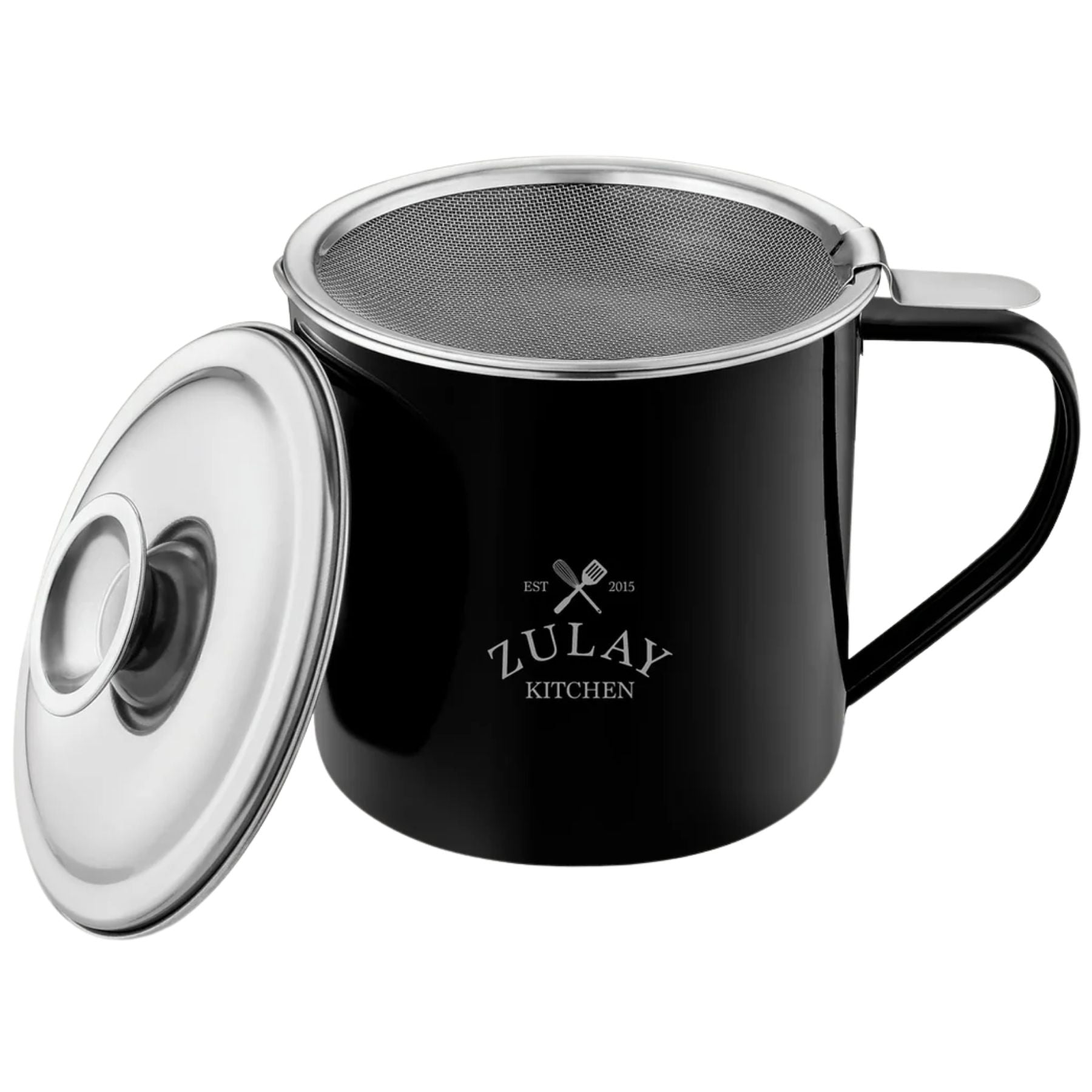 Stainless Steel Bacon Grease Container with Strainer Black by Zulay Kitchen
