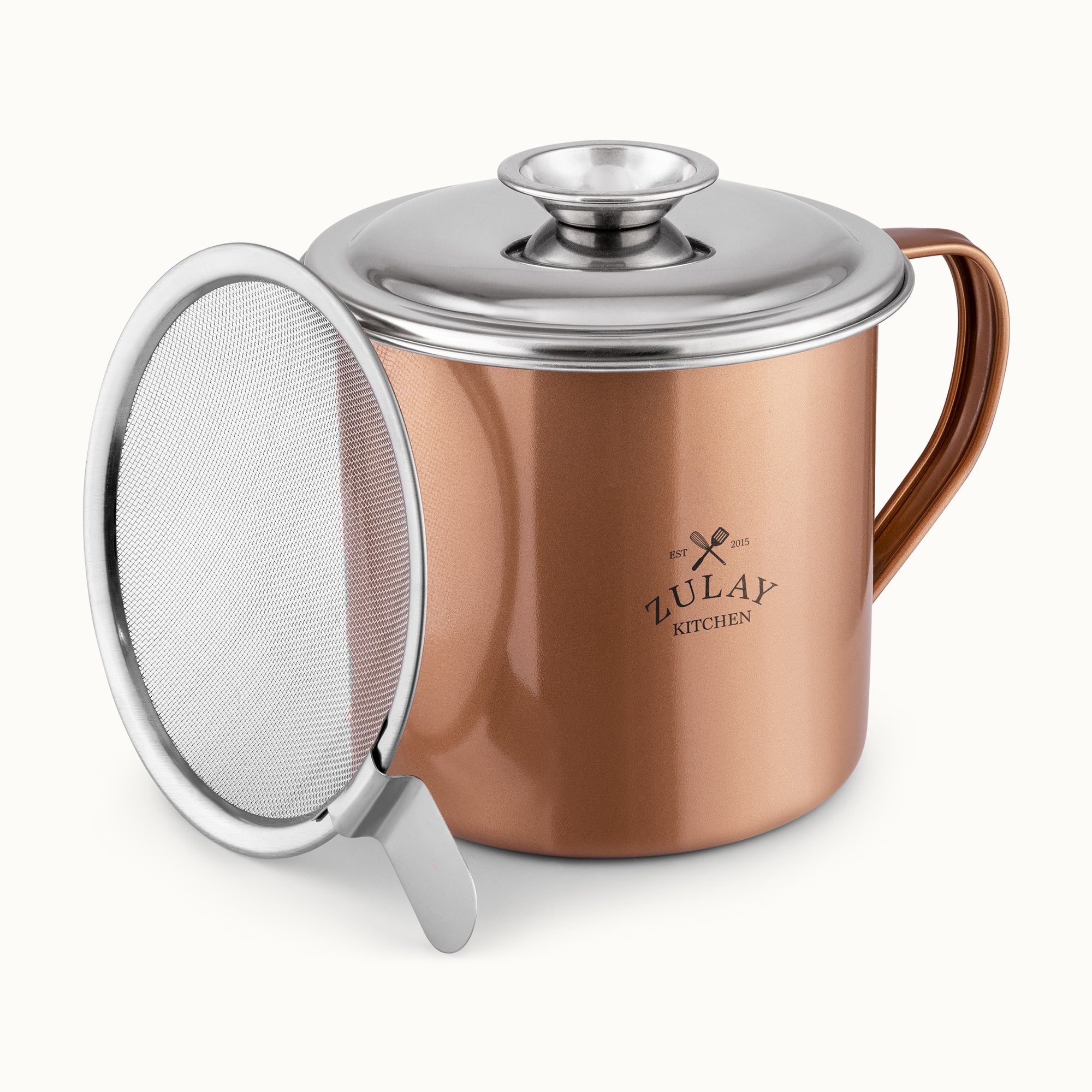 Stainless Steel Bacon Grease Container with Strainer- Copper Con by Zulay Kitchen