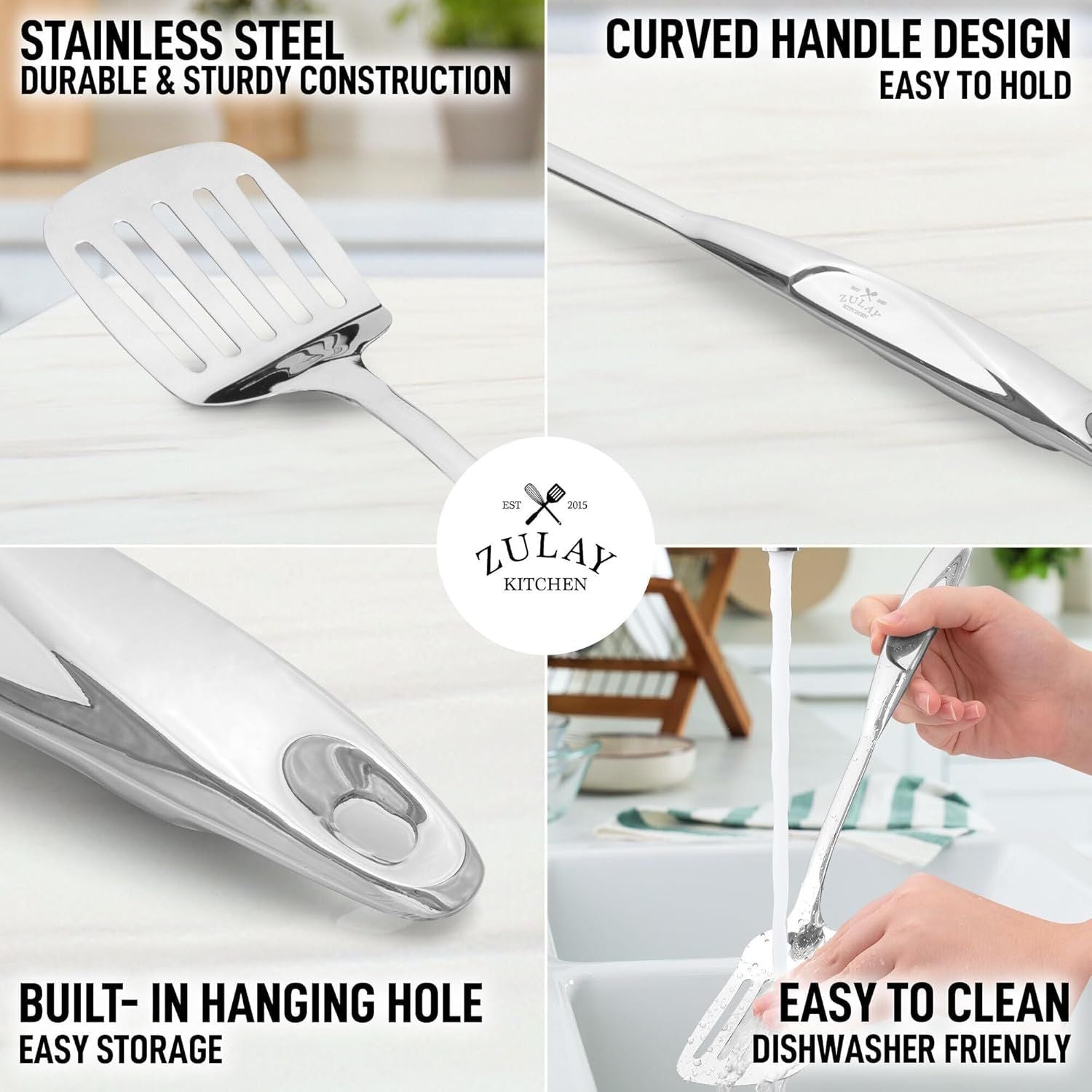 Stainless Steel Cooking Utensil Set with Built-in Hanging Hole by Zulay Kitchen
