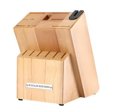 Stainless Steel Kitchen Knife Set With Block and Sharpener 15pc - Wood Block (Natural Maple) - Replacement Part - Zulay Kitchen
