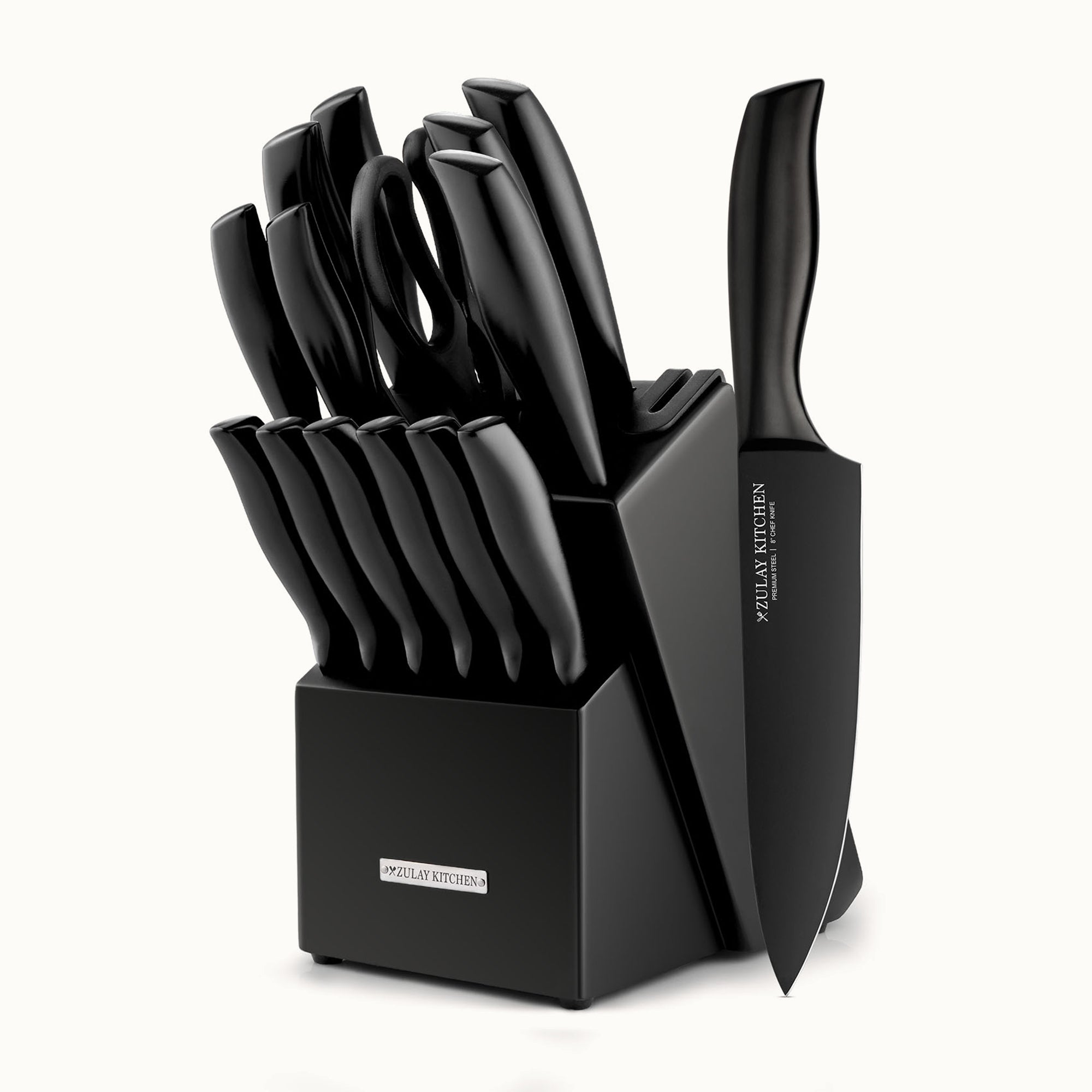 Stainless Steel Kitchen Knife Set 15pc Black/Black by Zulay Kitchen