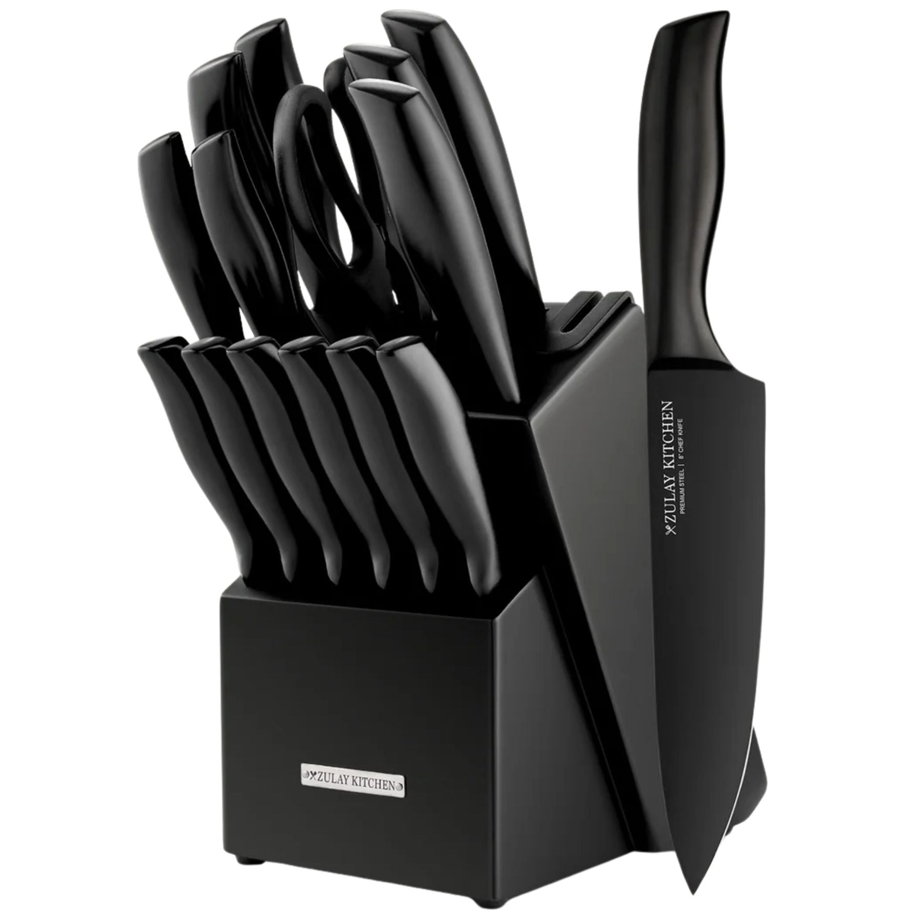 Stainless Steel Kitchen Knife Set 15pc Black/Black by Zulay Kitchen