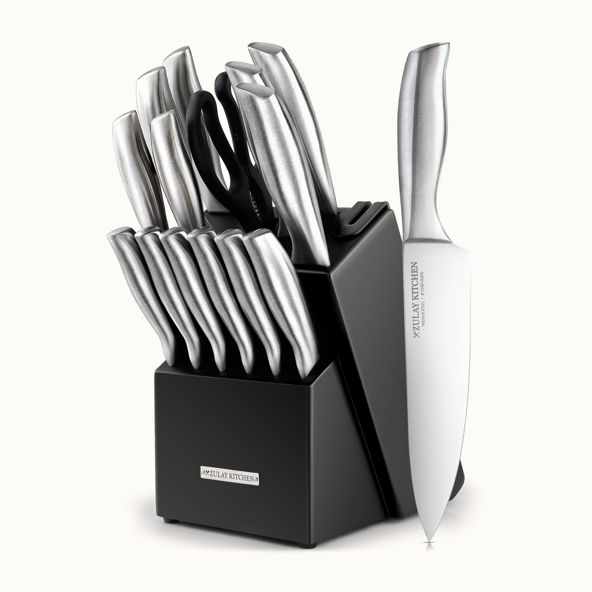 Stainless Steel Kitchen Knife Set 15pc Black Silver by Zulay Kitchen