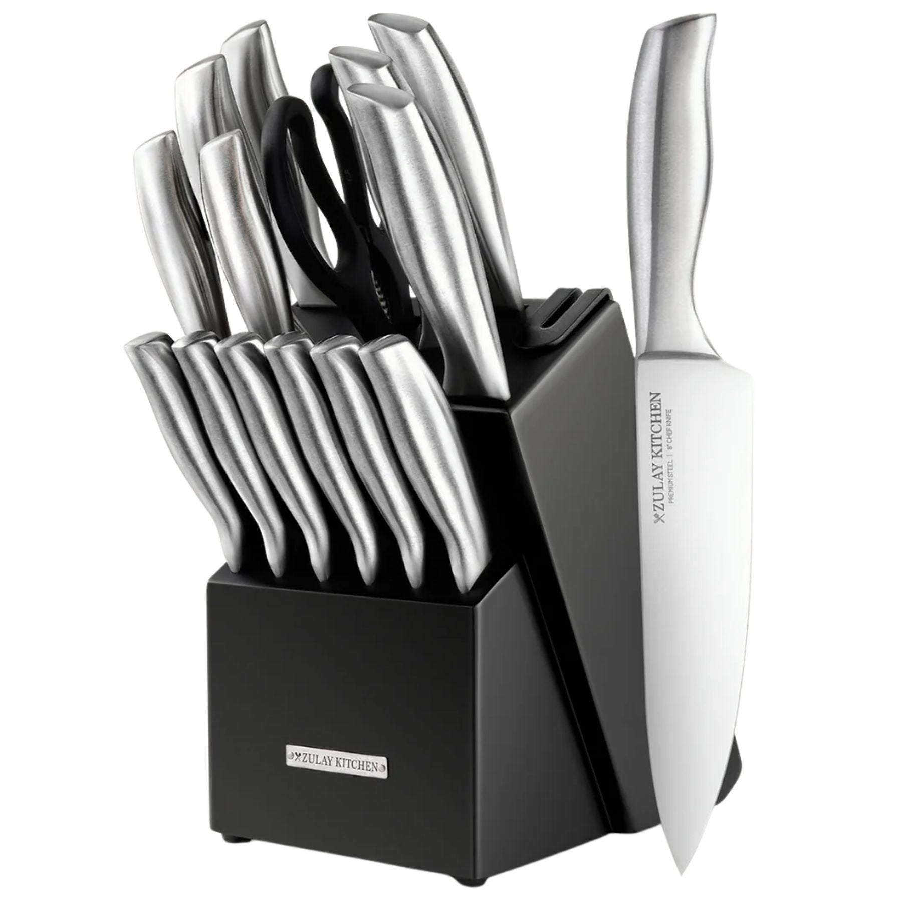 Stainless Steel Kitchen Knife Set 15pc Black Silver by Zulay Kitchen