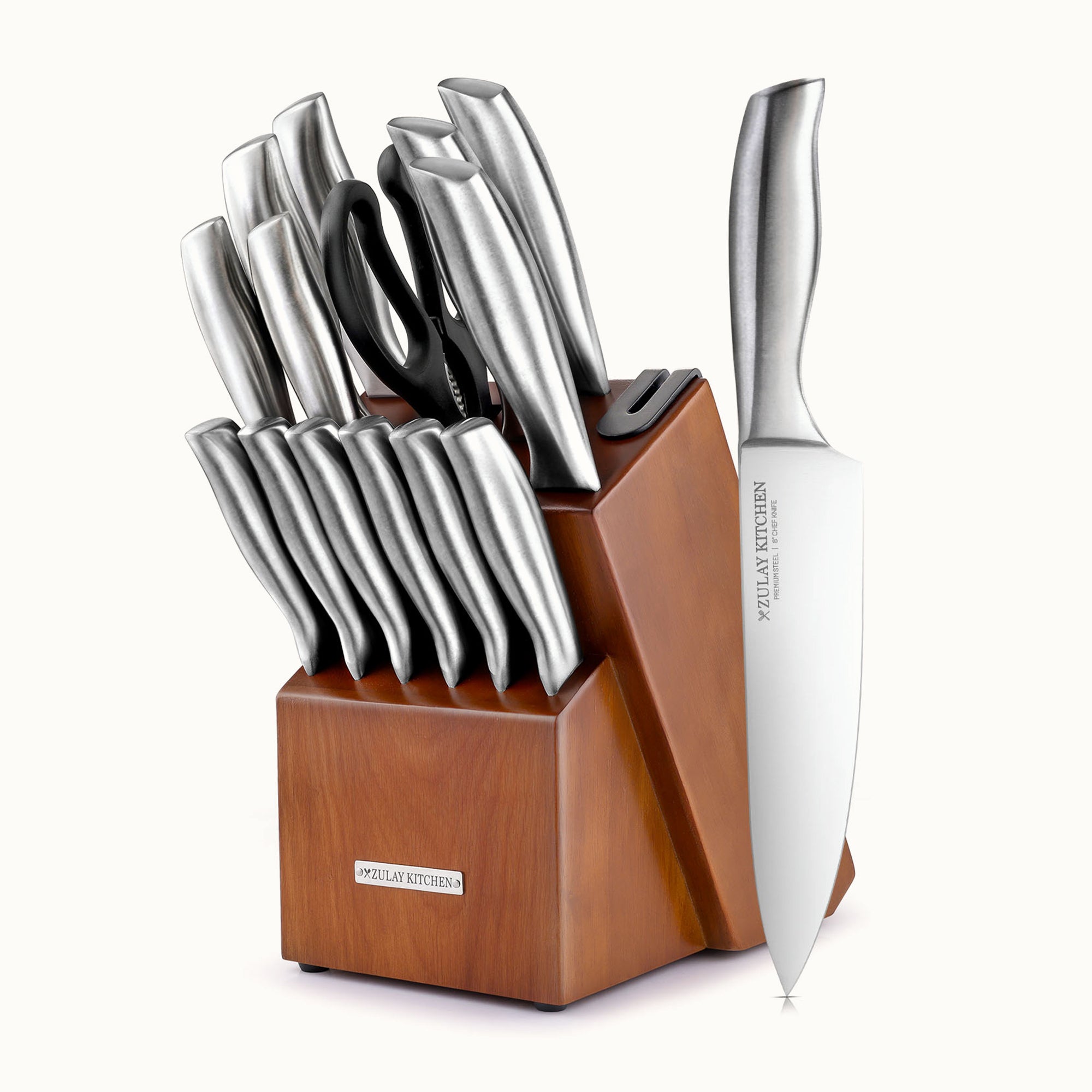 Stainless Steel Kitchen Knife Set 15pc Brown Silver by Zulay Kitchen