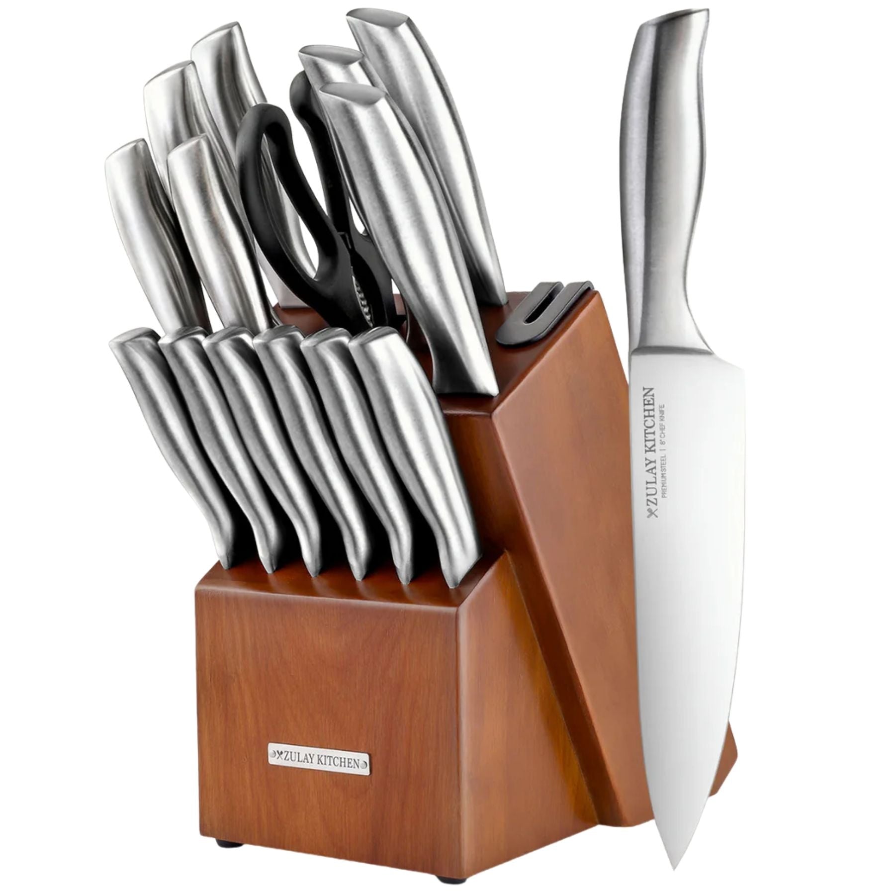 Stainless Steel Kitchen Knife Set 15pc Brown Silver by Zulay Kitchen