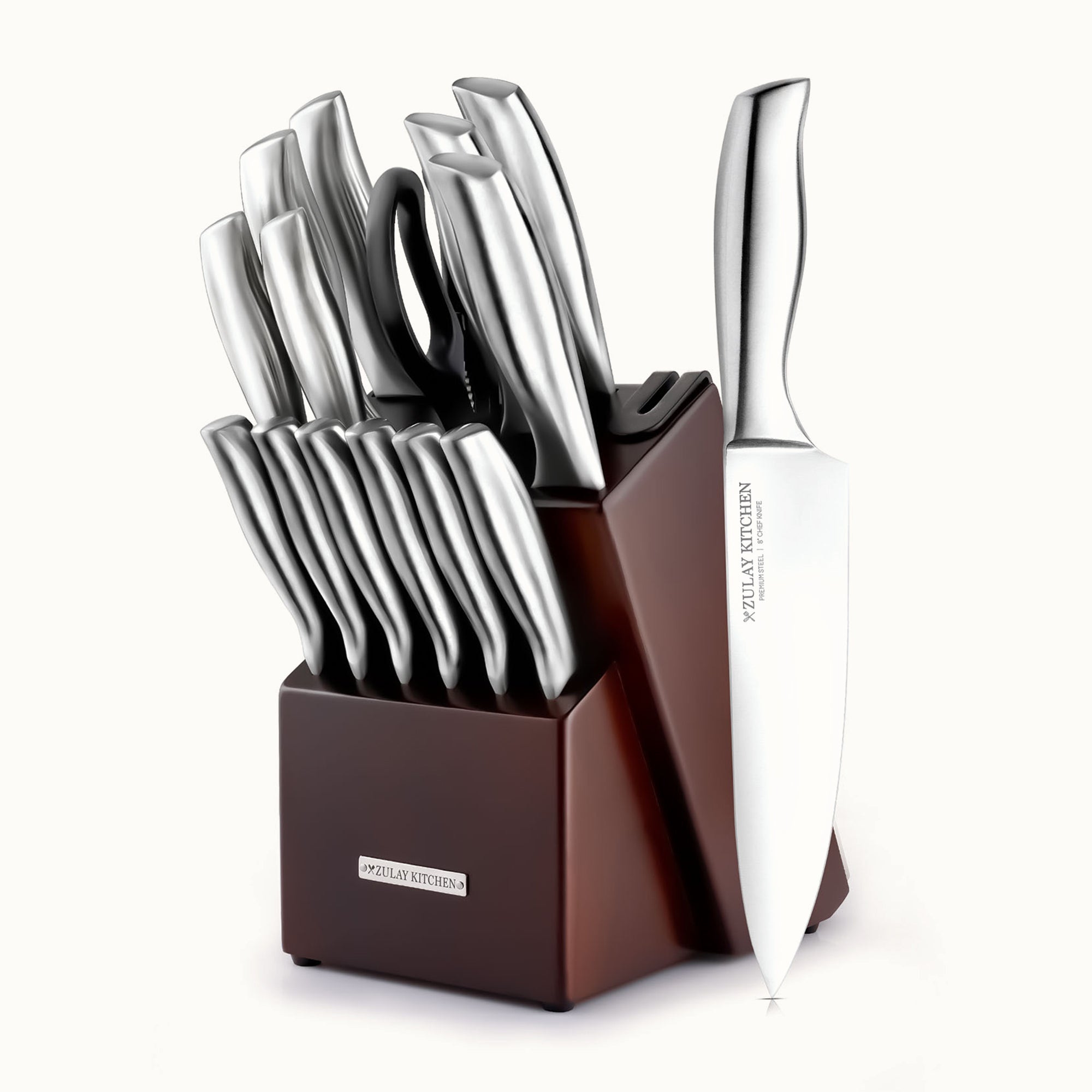 Stainless Steel Kitchen Knife Set 15pc Dark Brown by Zulay Kitchen