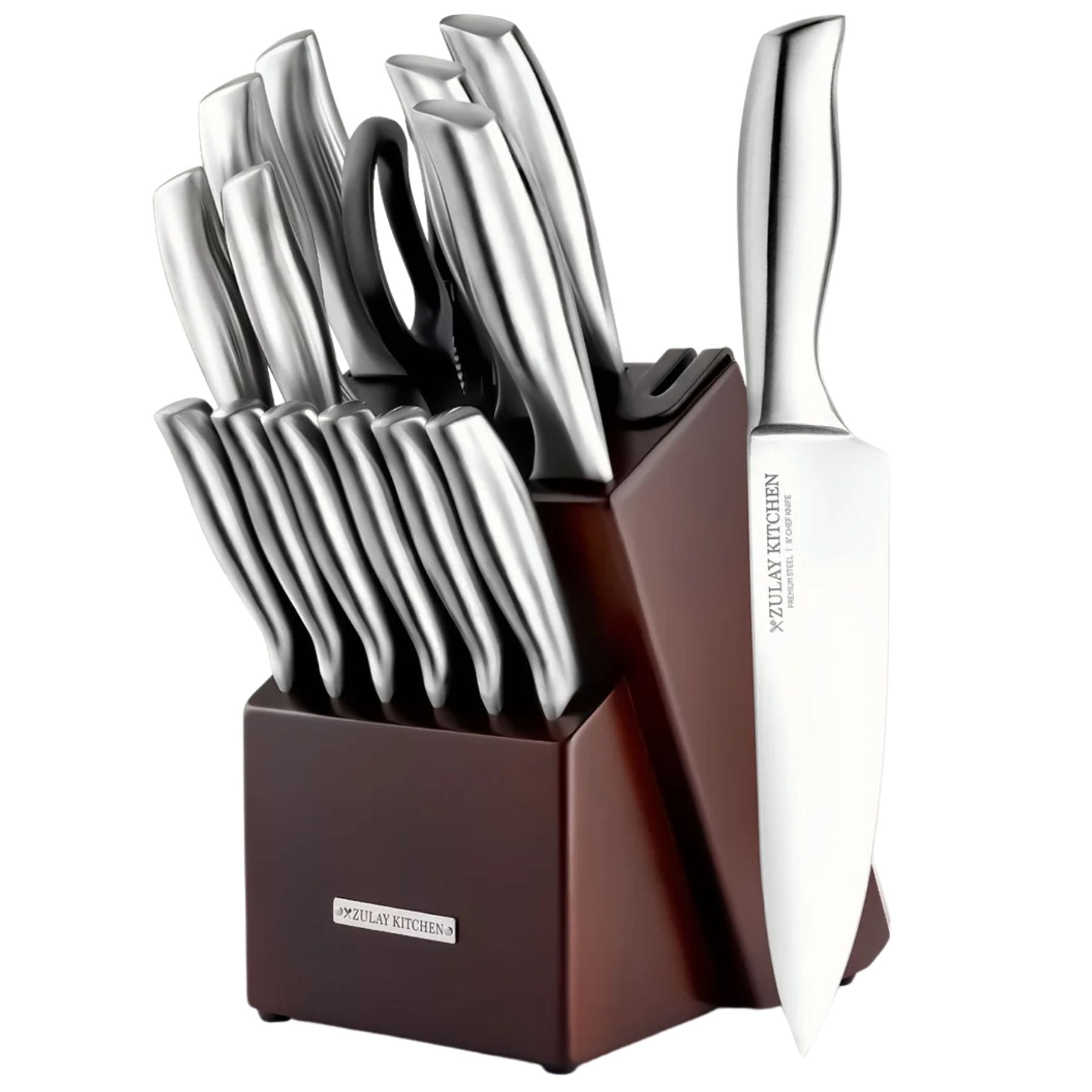 Stainless Steel Kitchen Knife Set 15pc Dark Brown by Zulay Kitchen