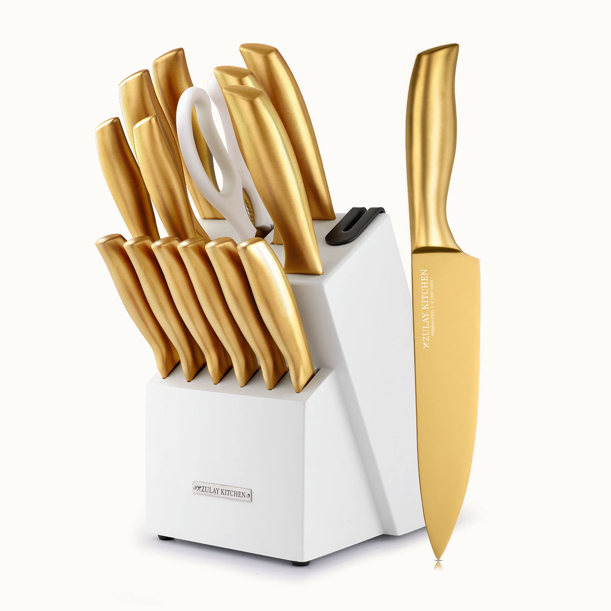 Stainless Steel Kitchen Knife Set 15pc White Gold by Zulay Kitchen