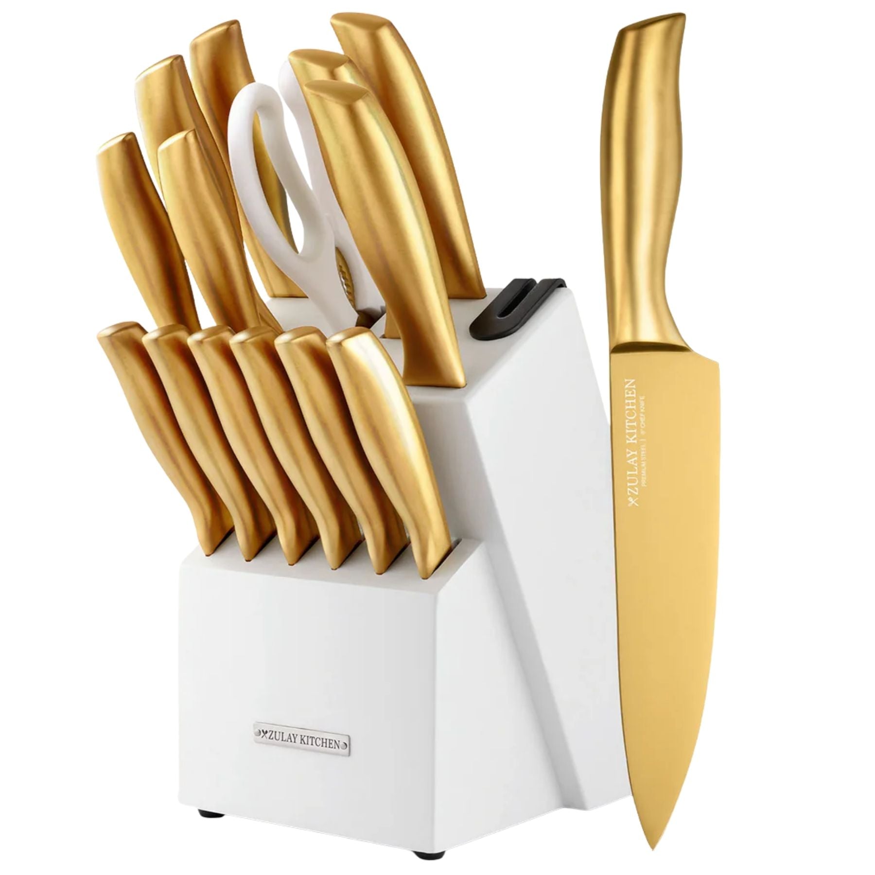 Stainless Steel Kitchen Knife Set 15pc White Gold by Zulay Kitchen