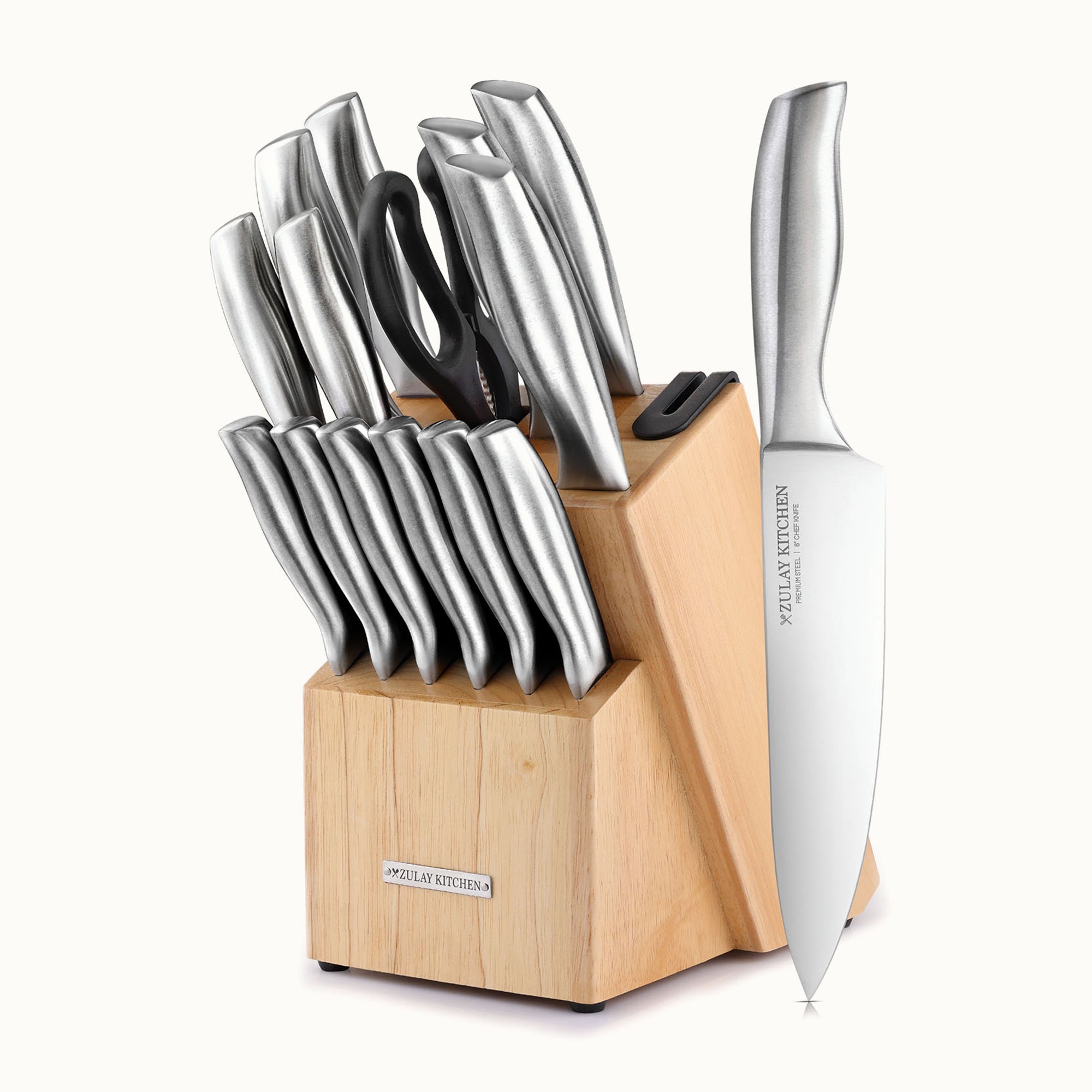 Stainless Steel Kitchen Knife Set 15pc Light Brown by Zulay Kitchen