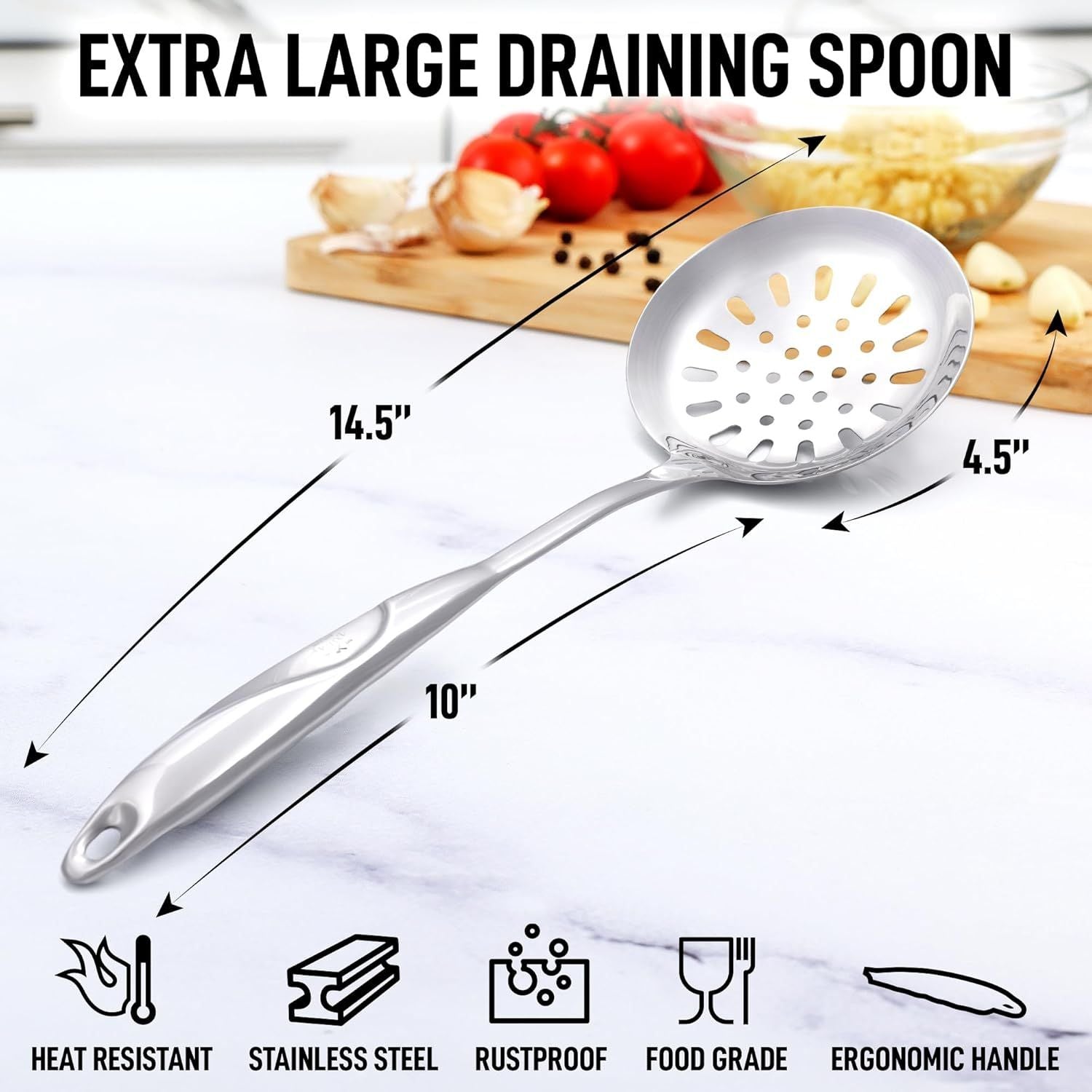 Comfortable & Safe Grip Stainless Steel Skimmer Spoon by Zulay Kitchen