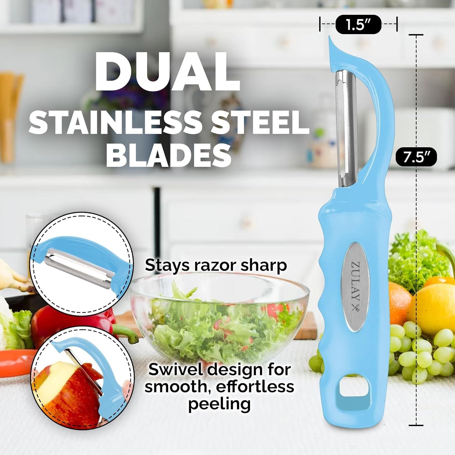 Dual Stainless Steel Blades for Smooth Peeling by Zulay Kitchen