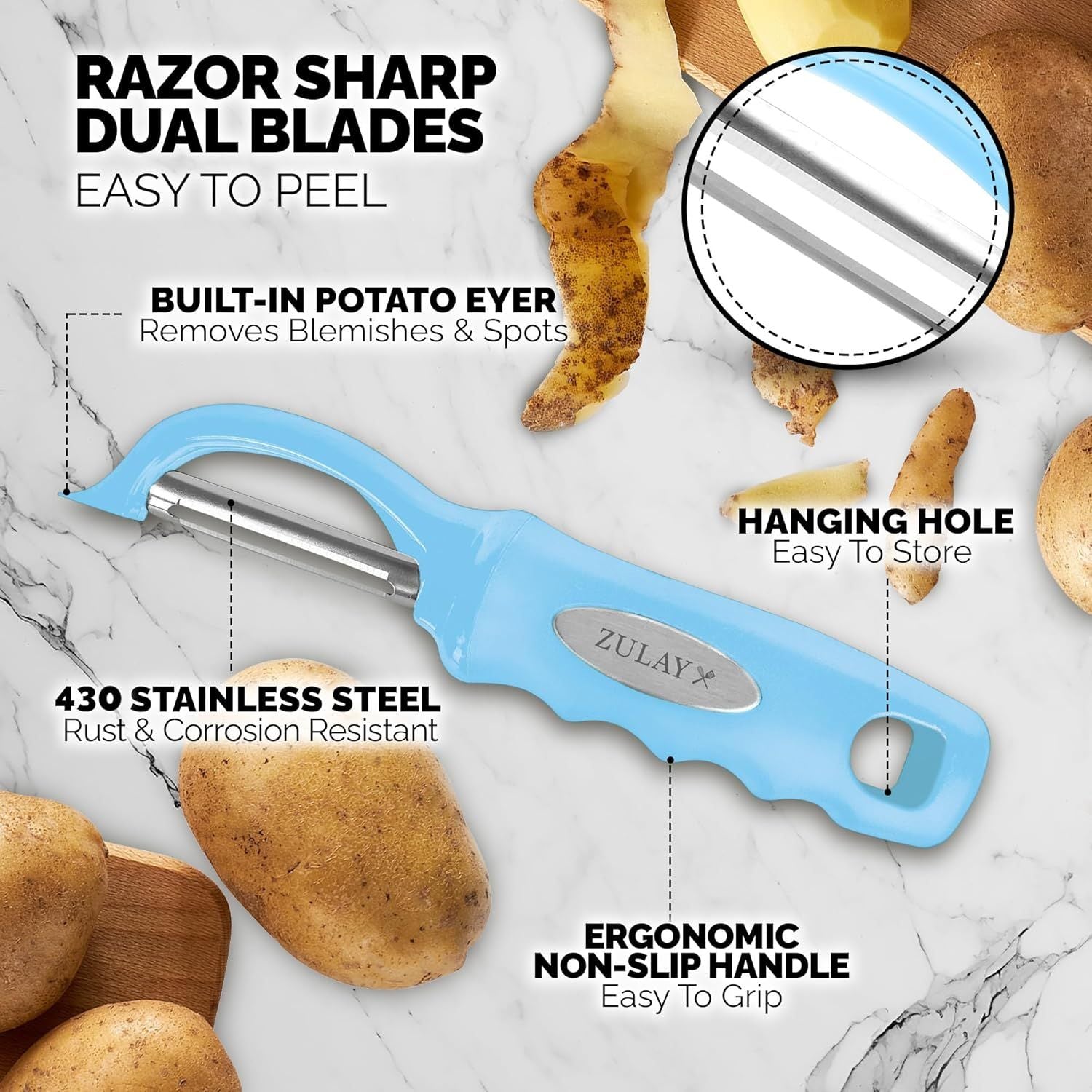 Razor Sharp Dual Blades Swivel Vegetable Peeler by Zulay Kitchen