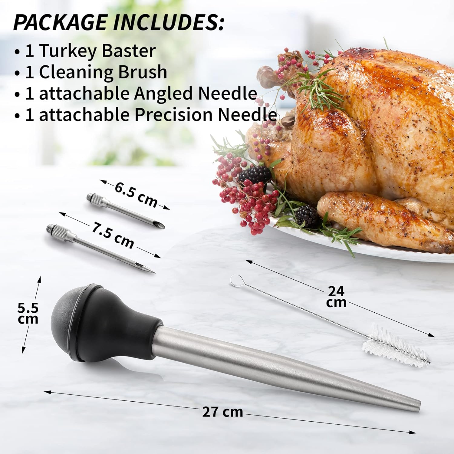 Stainless Steel Turkey Baster Set by Zulay Kitchen