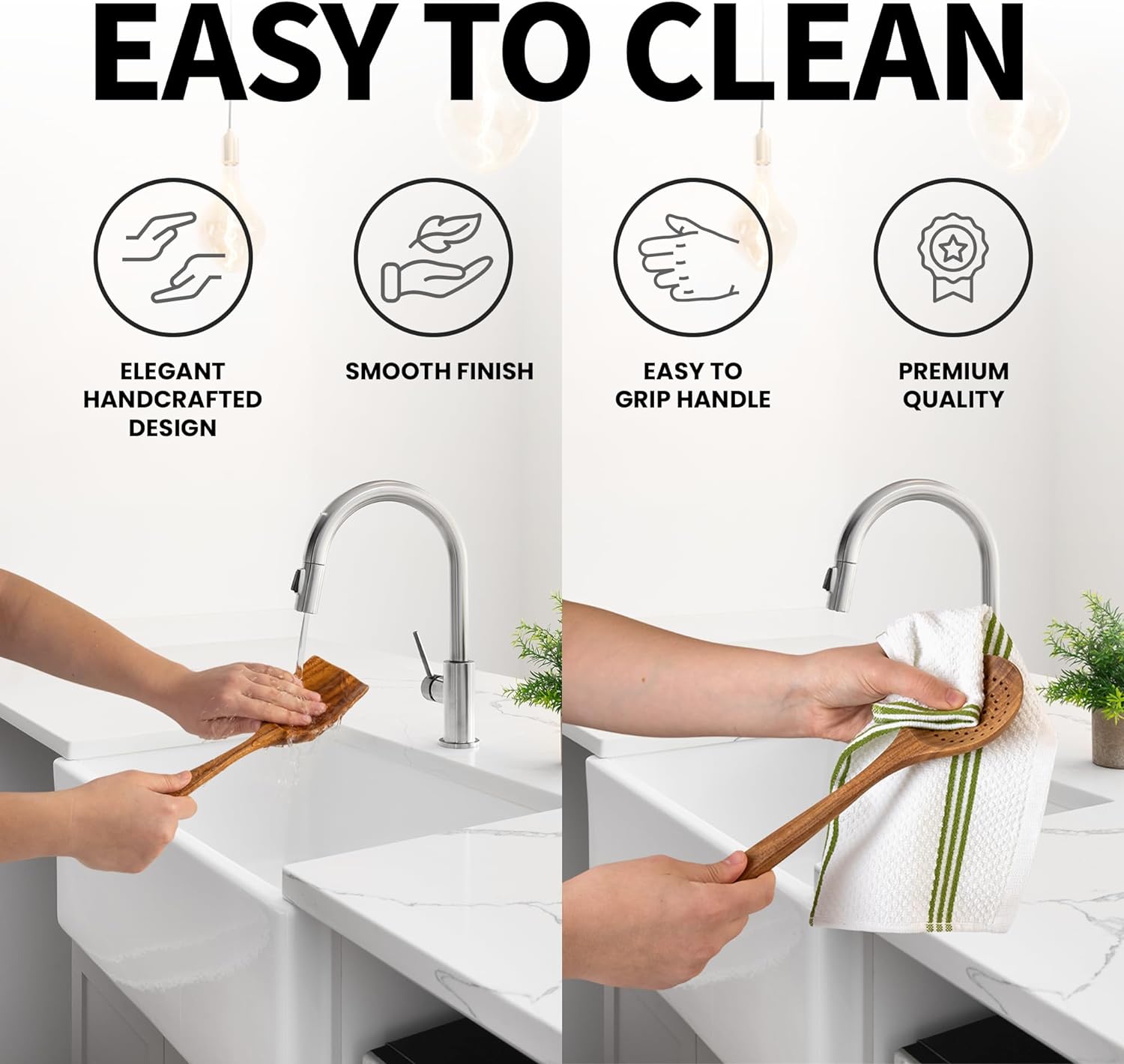 Easy to Clean Teak Wood Utensil by Zulay Kitchen